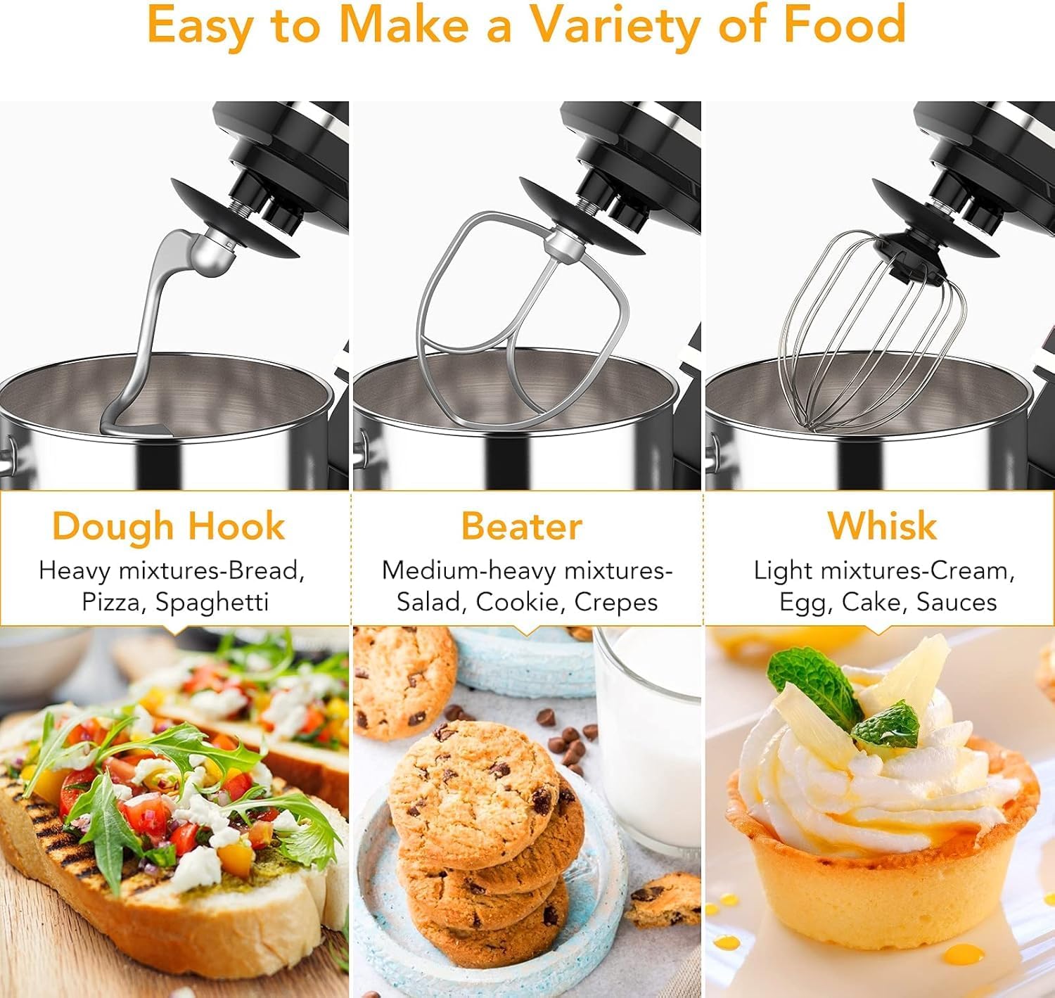 Stand Mixer,Tilt-Head Electric Stand Mixer with Mixing Bowl,Flat Beater,Egg Whisk & Dough Hook,300W 10 Speeds Kitchen Mixer,Food Mixer for Baking, Cake and Most Home Cooks(7.5QT Black)