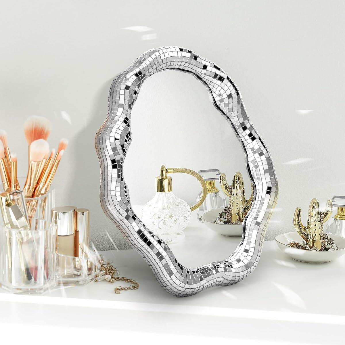 70s Decor for Home Disco Makeup Mirror 10.6 x 7.8 Inch 70s Disco Wavy Party Decorations Retro Tray for Women Birthday Gift Party Supplies Living Room Bedroom