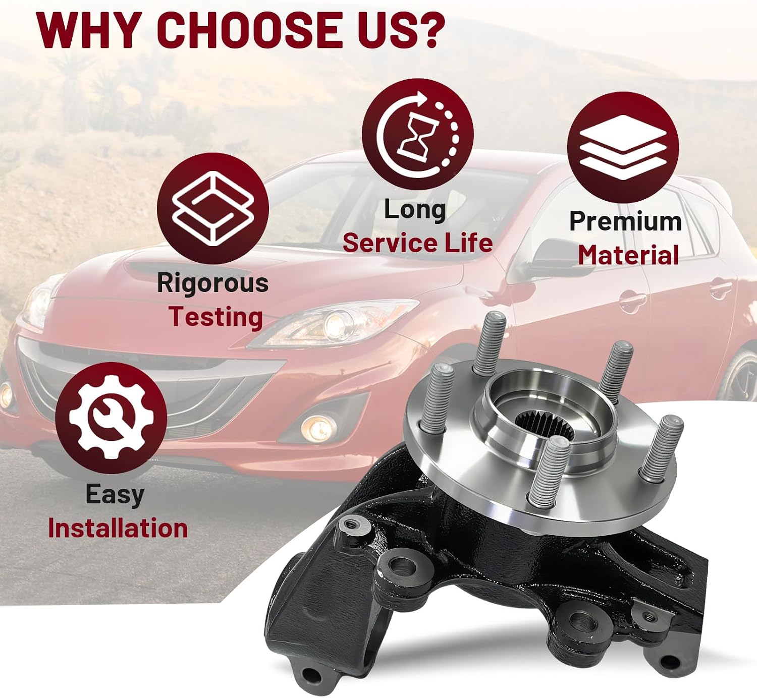 BBM2-33-021C Left Front Steering Knuckle Compatible with 2010-2013 Mazda 3 | Driver Side with Wheel Bearing Hub Carrier Assembly Replace# 686-381 BBM2-33-031 BBM233031 BBM2-33-031A BBM2-33-031B