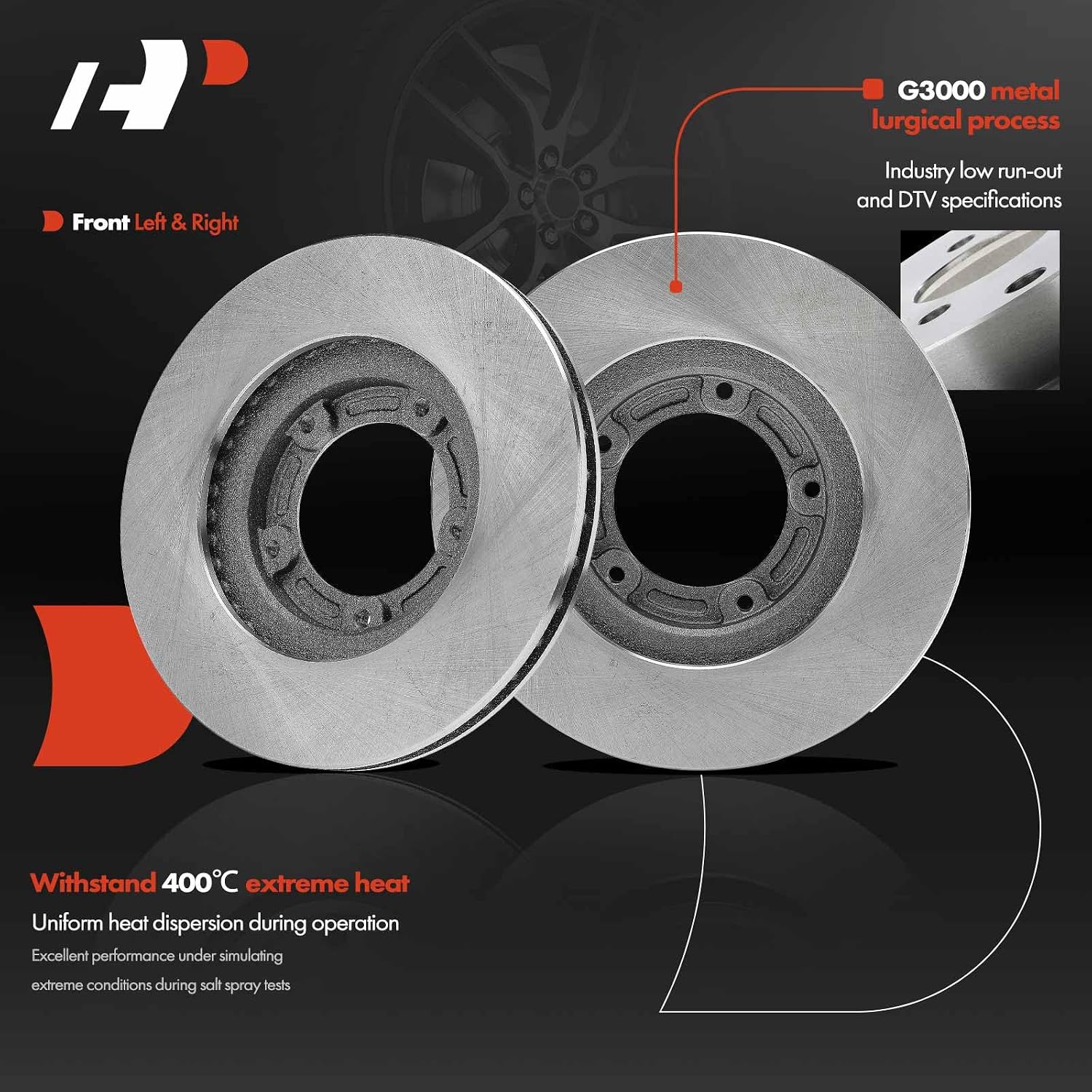 A-Premium 10 inch (254mm) Front Vented Disc Brake Rotors Compatible with Select Toyota models - Tacoma 1995-2004, 2-PC Set