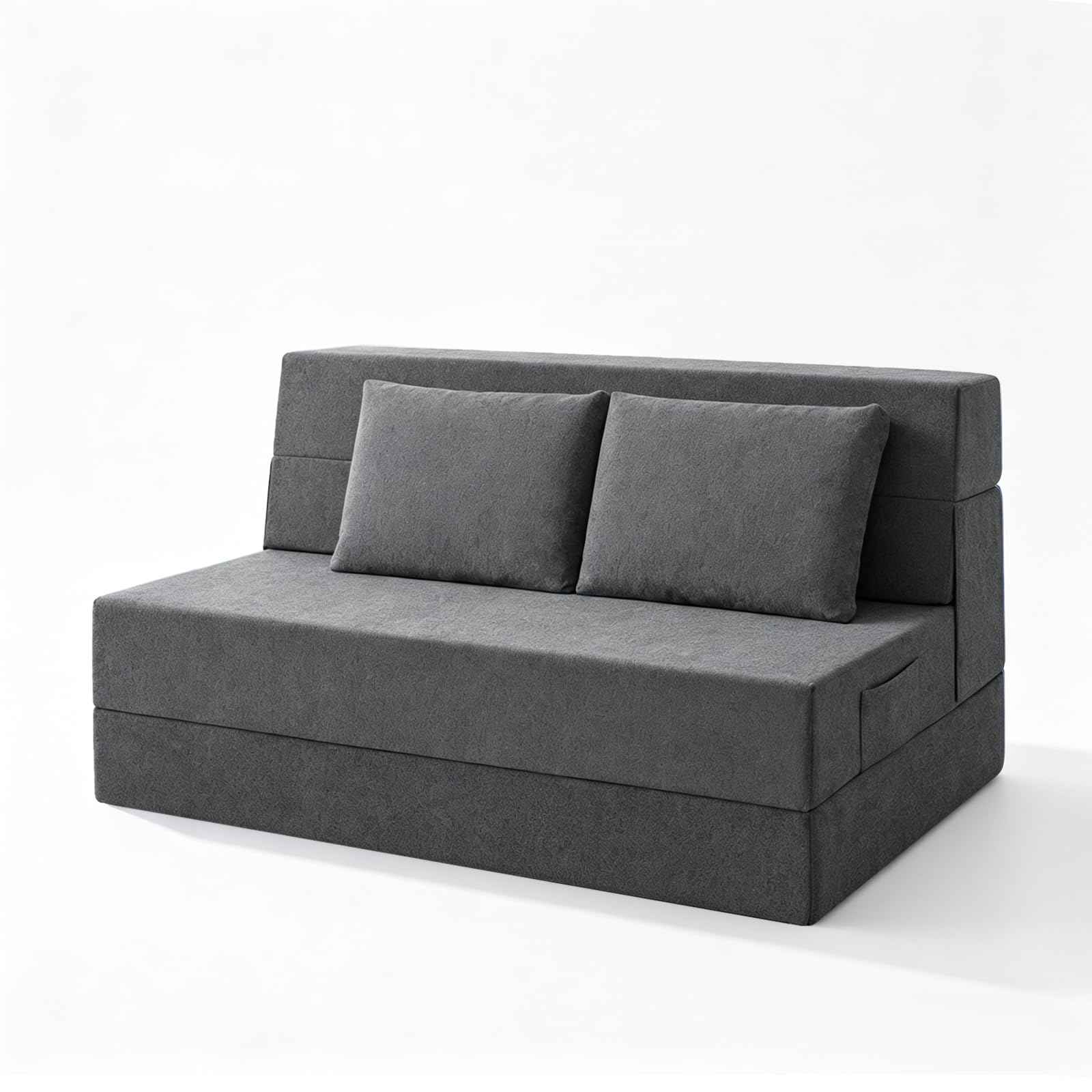 Canapé-lit pliable – Canapé-lit pliable – Matelas de sol avec oreiller pour salon, bureau à domicile (gris, grand lit)