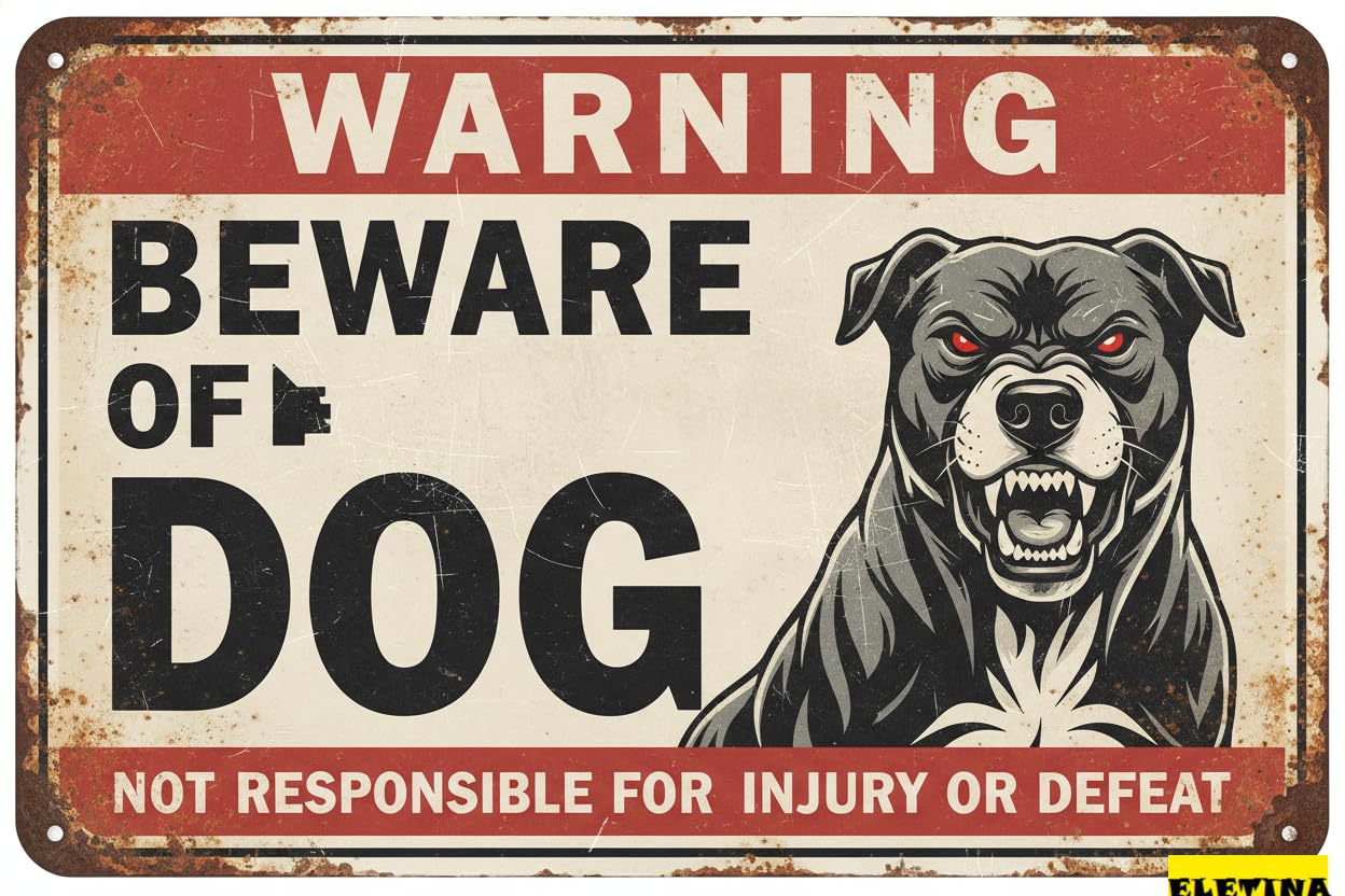 Vintage Metal Tin Sign for Man Cave Beware Of Dog Bull Terrier Warning Beware Of Dog S Fence Outdoor Farm Garden Gate Home Yard Decor 8x12 Inch Private Property Decorative