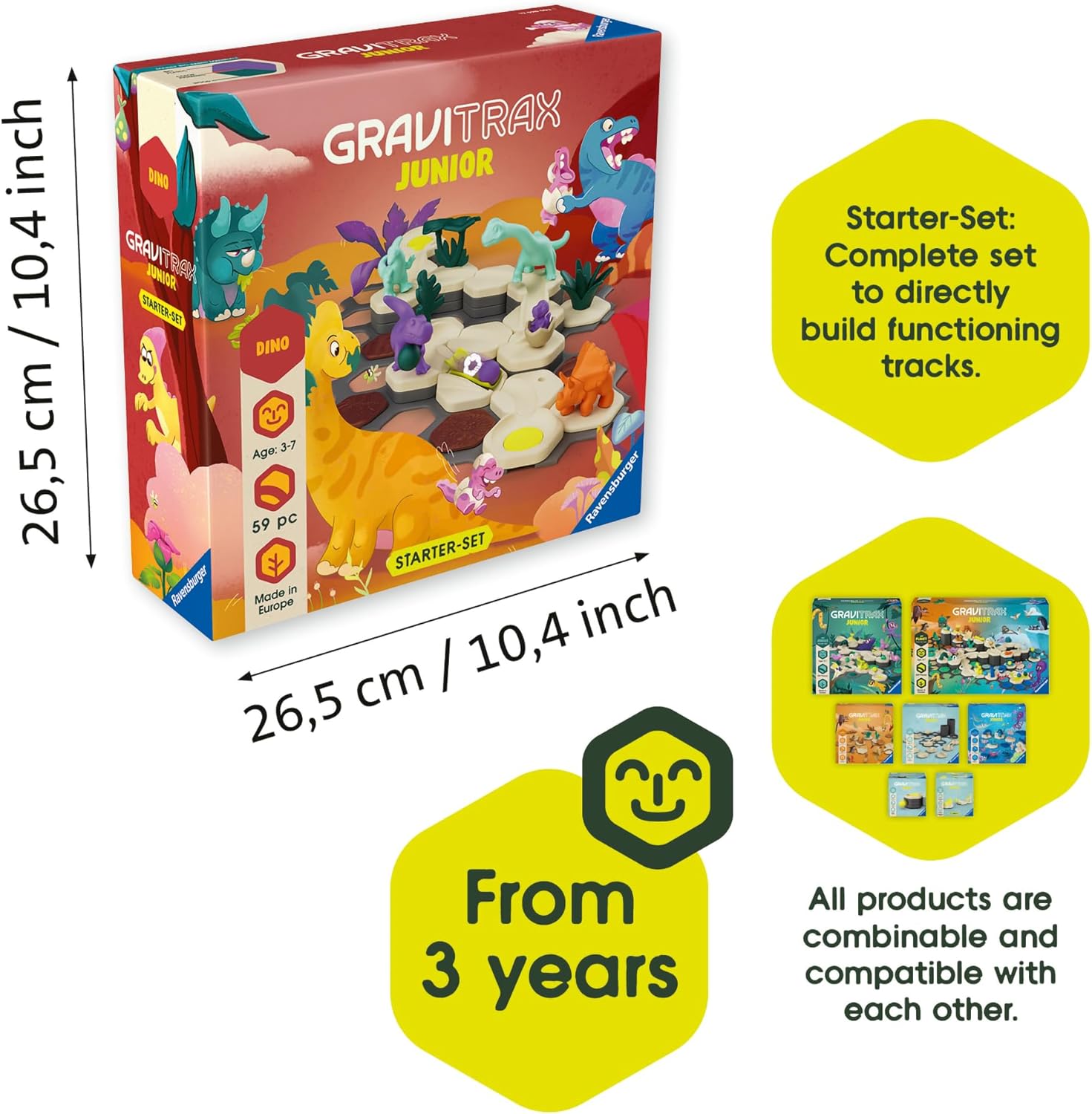 Ravensburger GraviTrax Junior Starter‑Set - Dino - 59‑Piece Marble Run Building Set - Preschool STEM Construction Toy - Interactive Learning for Kids Ages 3+