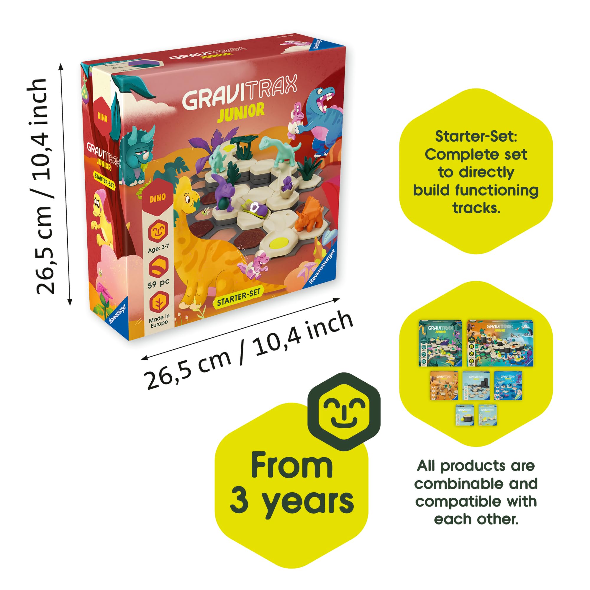 Ravensburger GraviTrax Junior Starter‑Set - Dino - 59‑Piece Marble Run Building Set - Preschool STEM Construction Toy - Interactive Learning for Kids Ages 3+ - 2