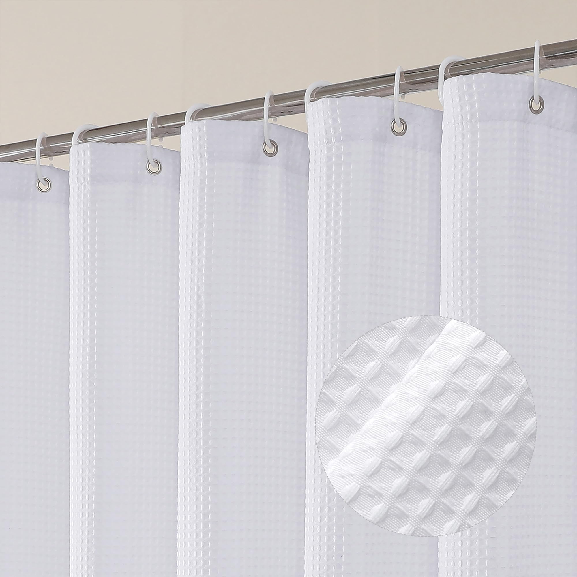 OVZME Stall Fabric Shower Curtain Set - 36x72, Waffle Weave 230GSM Heavy Duty Small White Shower Curtains for Narrow Stall Size, Machine Washable Bath