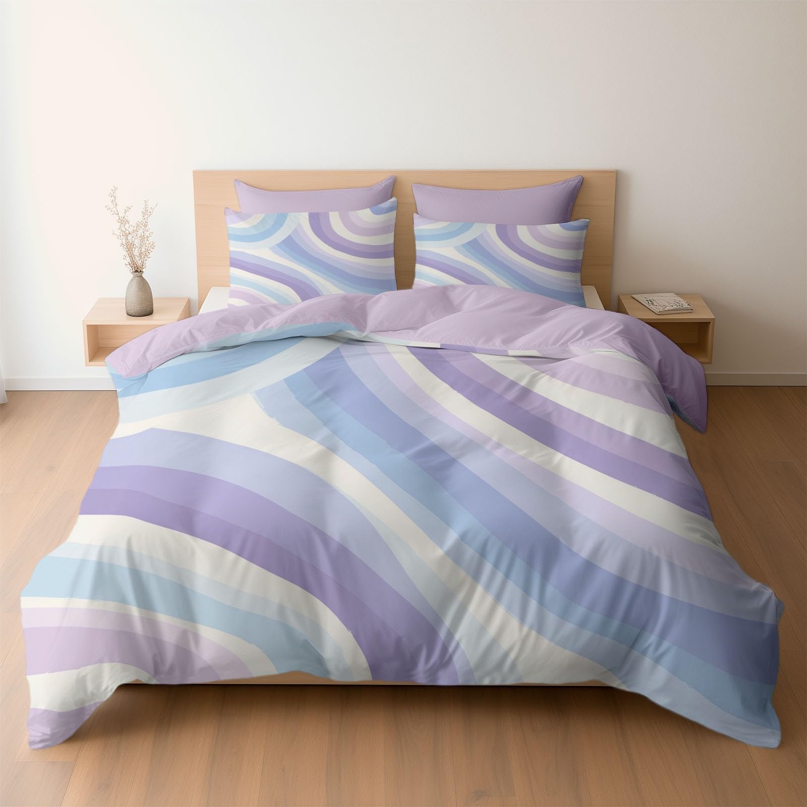 Housse de couette réversible 200x200 cm pastel avec 2 taies d'oreiller lila