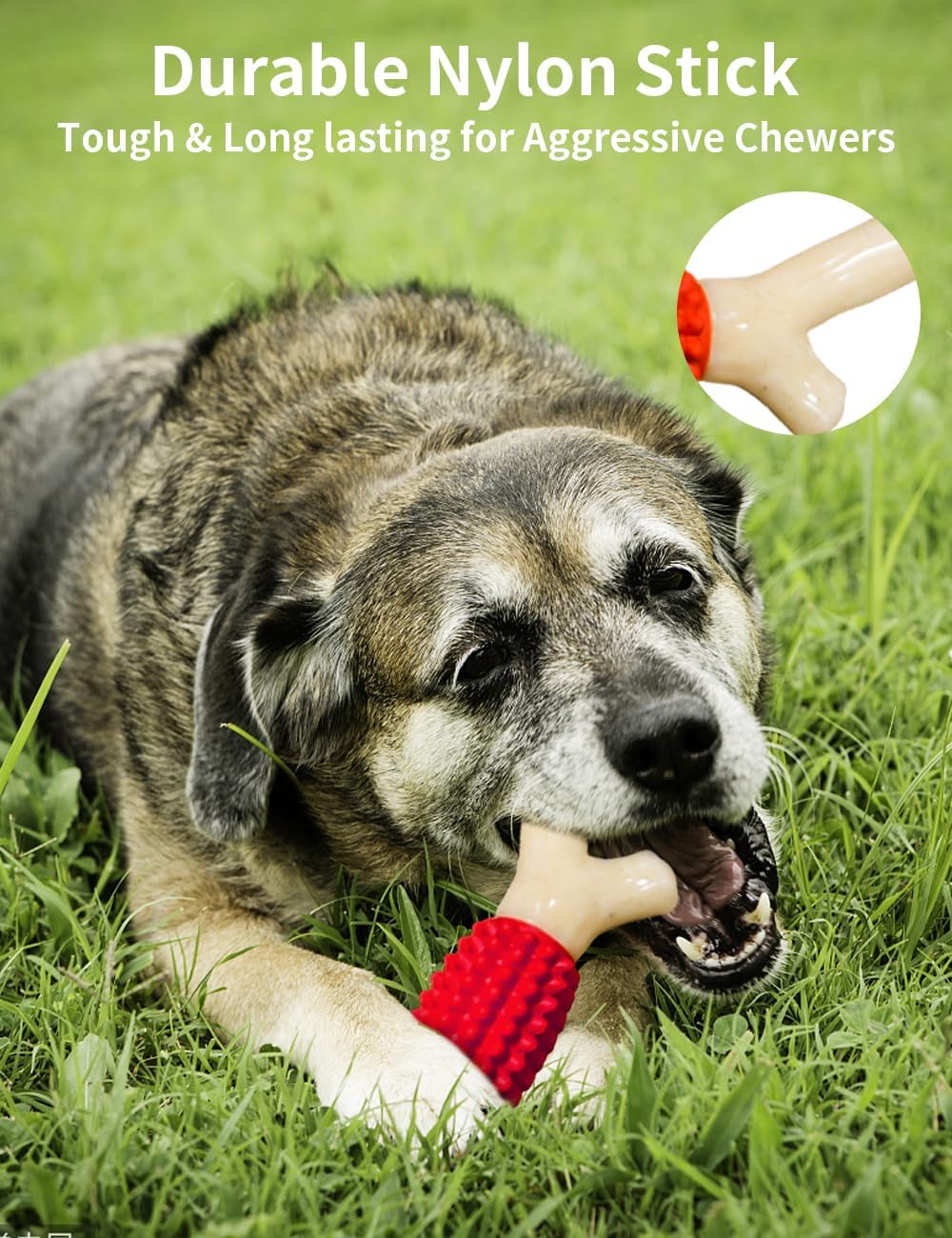 SCHITEC Dog Chew Toy for Aggressive Chewers, Tough Big Nylon & Rubber Teething Stick with Real Bacon Flavor for Large Medium Breed