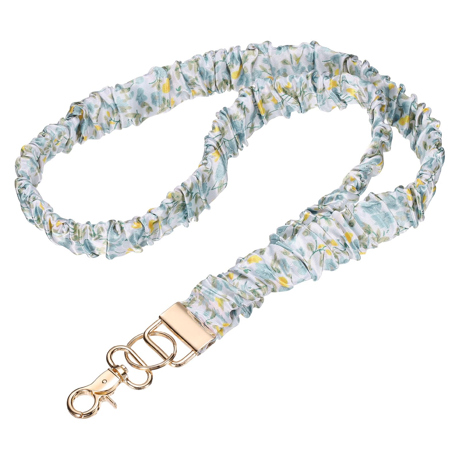PATIKIL Scrunchie Lanyard Teacher, 1 Pack Stretchy Lanyards for Teachers Cute Lanyards ID Badge Holder with Clips for Women Keychain Card Holder, Blue Yellow Gold