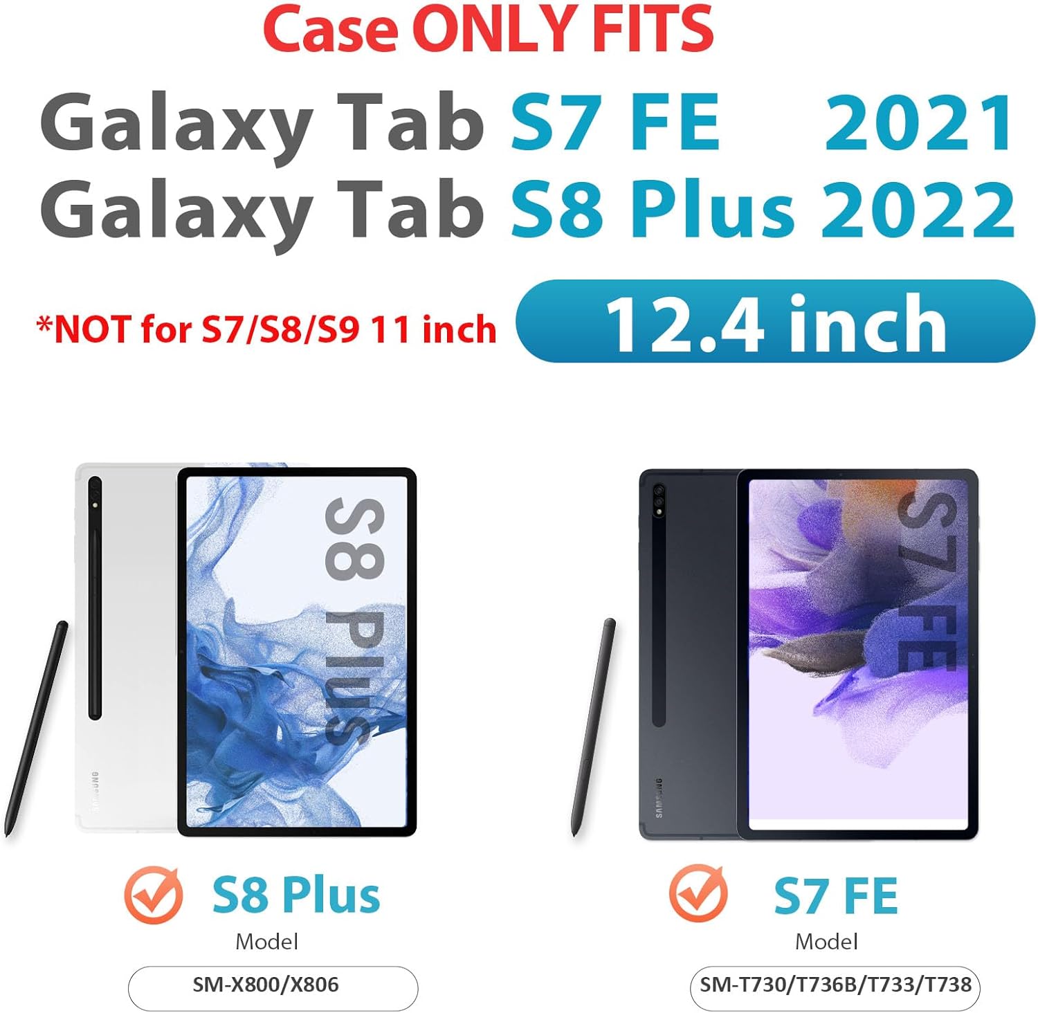 HXCASEAC Case for Samsung Galaxy Tab S7 FE 5G 12.4 inch, Protective with Screen Protector/Hand Strap/S Pen Holder, Heavy Duty Design for Samsung Galaxy S7 FE Tablet Case - Black