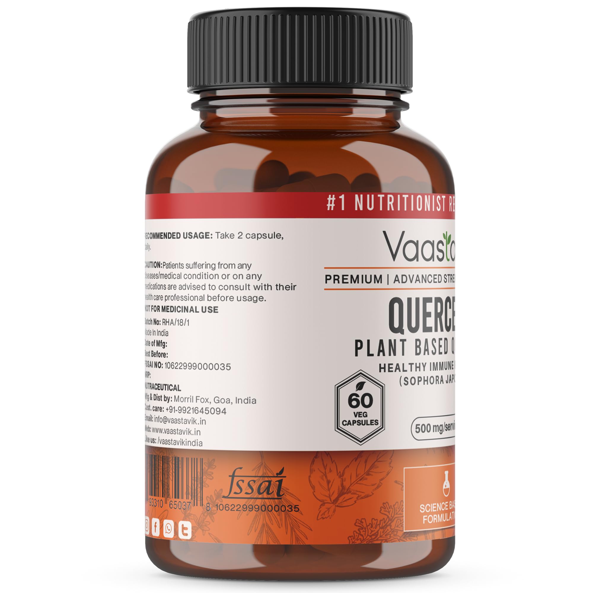 Vaastavik Pure Best Bioactive Quercetin Sophora Japonica Plant Based Supplement Capsules Extract 500mg 1