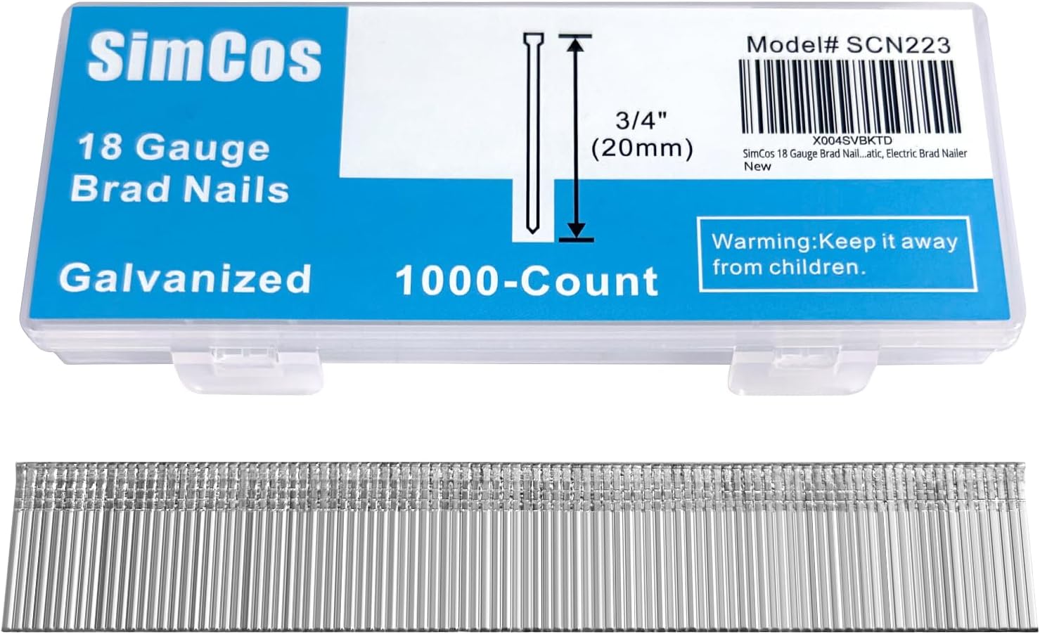 SimCos 18 Gauge Brad Nails 4 Sizes (2",1-1/2",1-1/4",3/4") Galvanized 18 GA Nail Gun Nails Assorted and Small Finishing Nails for Pneumatic, Electric Brad Nailer (Assembly 4000)