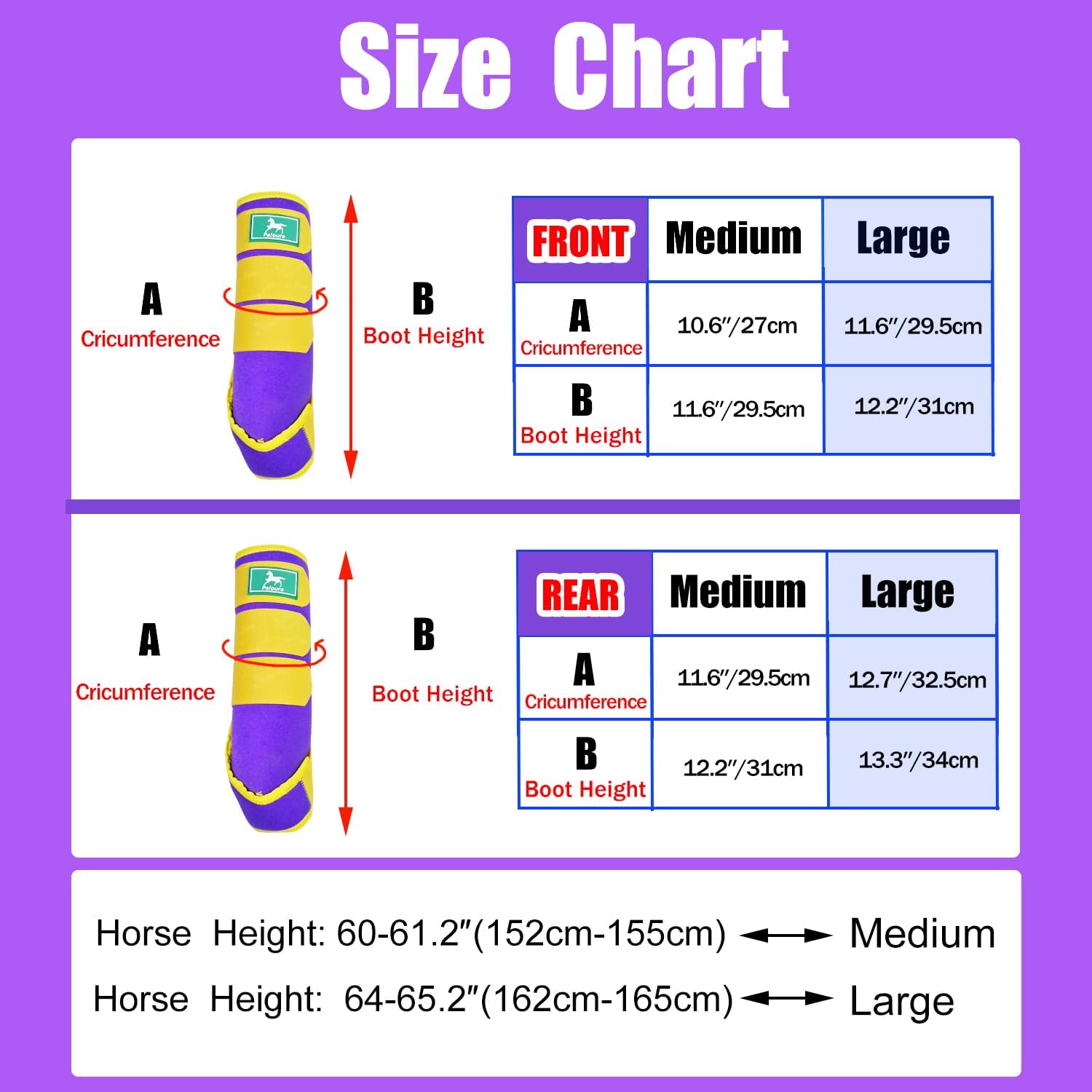 Equine Sport Horse Boots Set of 4 – Neoprene Leg Protection with Durable Hook & Loop Straps, Breathable & Comfortable Fit for Training, Riding, and Performance（Purple, Medium）