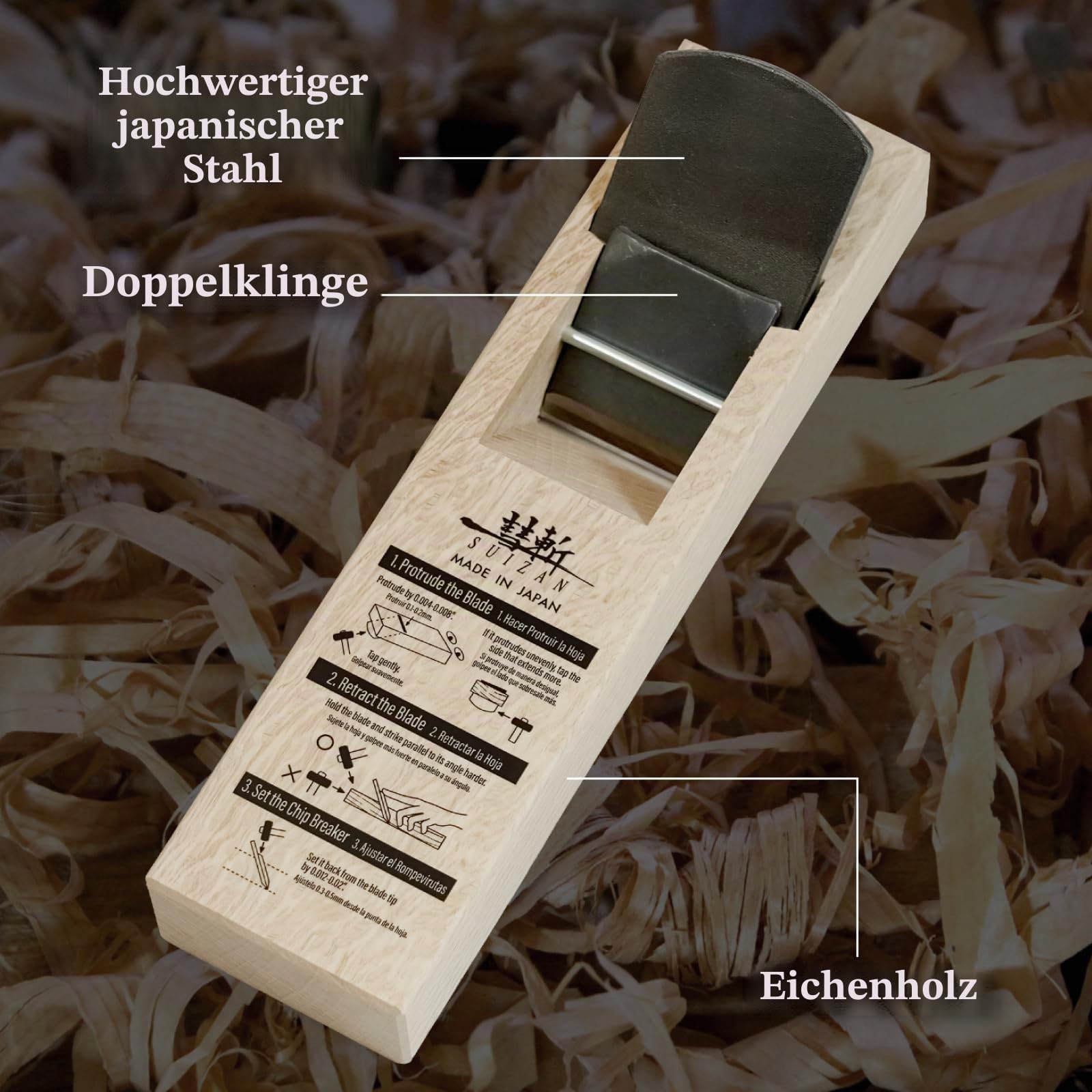 SUIZAN Kanna Japanischer Handhobel 50mm - Professionelle Holzhobel Blockhobel Holzbearbeitungswerkzeuge