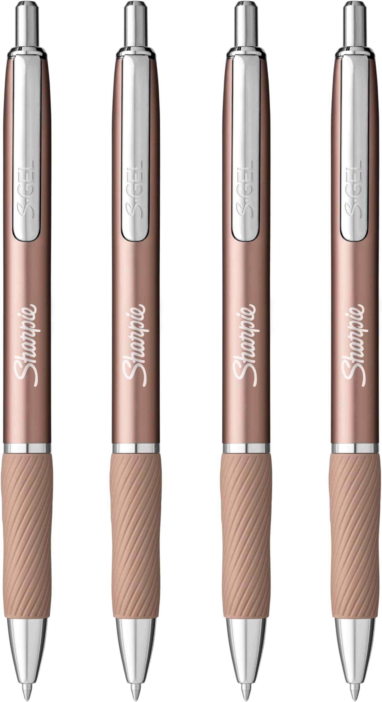 Gel Pens | Medium Point 0.7mm | Black Ink | Pack of 4 | Metal Barrel Retractable Gel Pens | Rose Gold