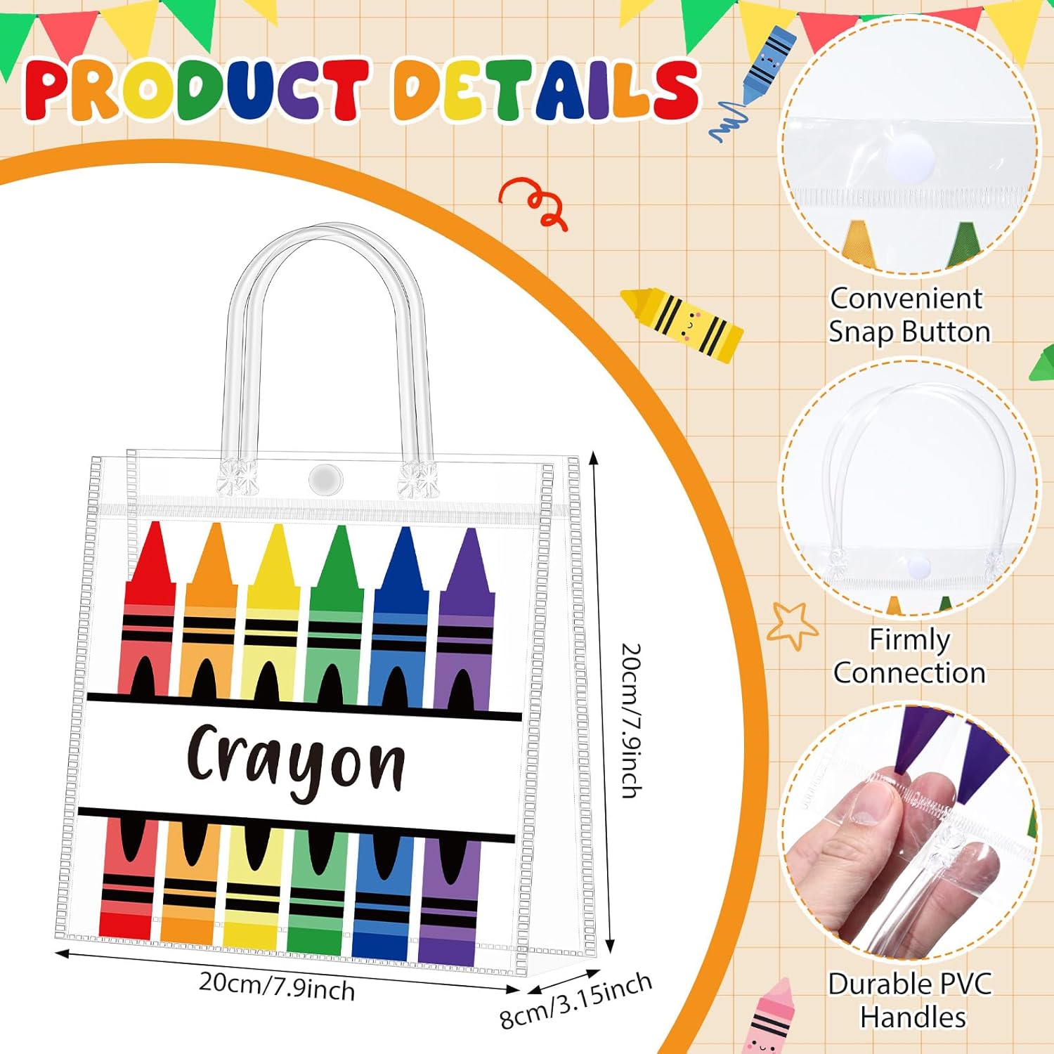 Supervitae 36 Pcs Graduation Crayon Gift Bags Bulk with Handle Plastic Clear Goodies Treats Totes for End of Year Party Favor Teacher Student Classroom School Supplies, 8 x 8 x 3.15 Inch