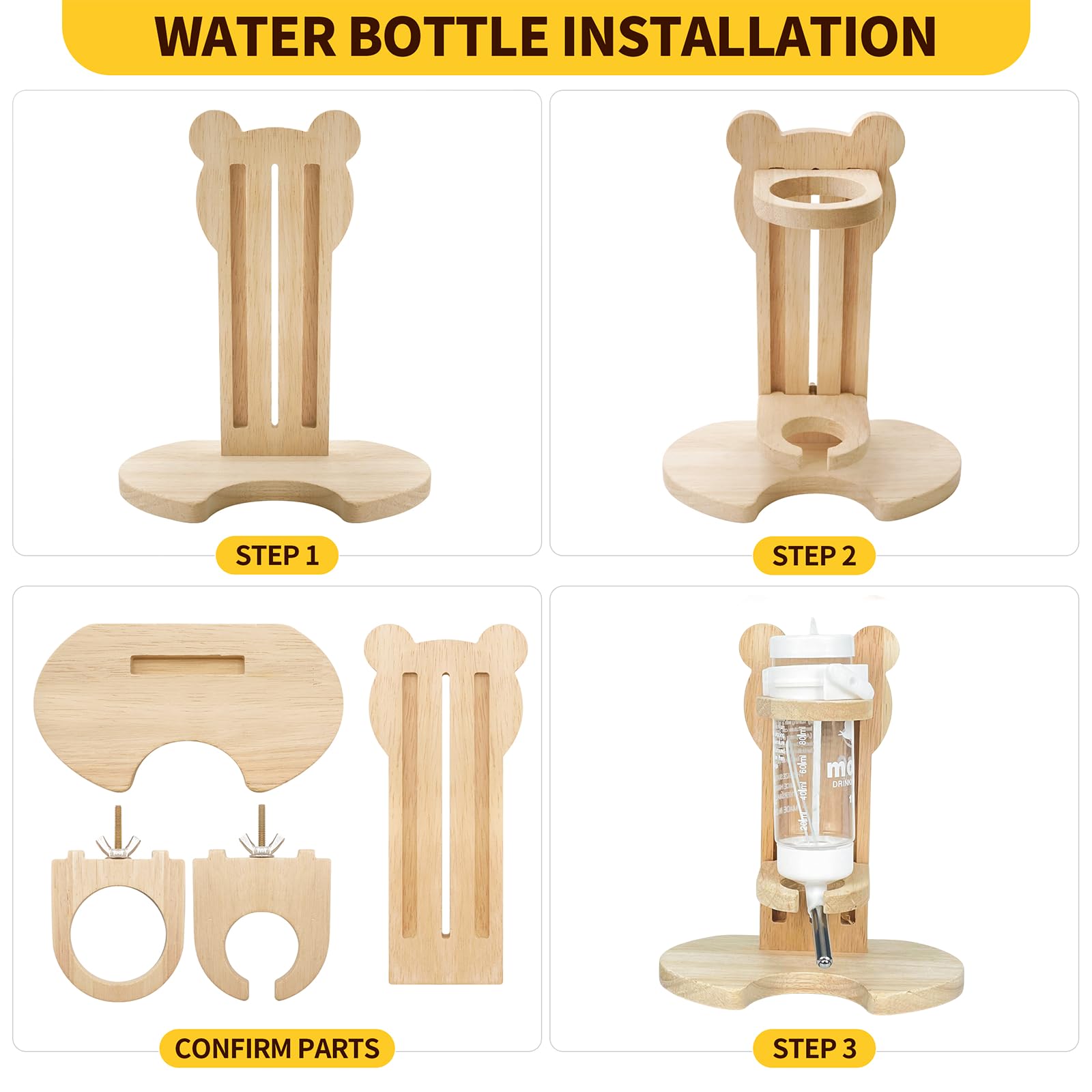 Juego de accesorios para jaula de hámster, rueda de ejercicio silenciosa, escondite de madera laberinto, botella de agua con soporte, juguetes masticables y plataforma interactiva para hámsters