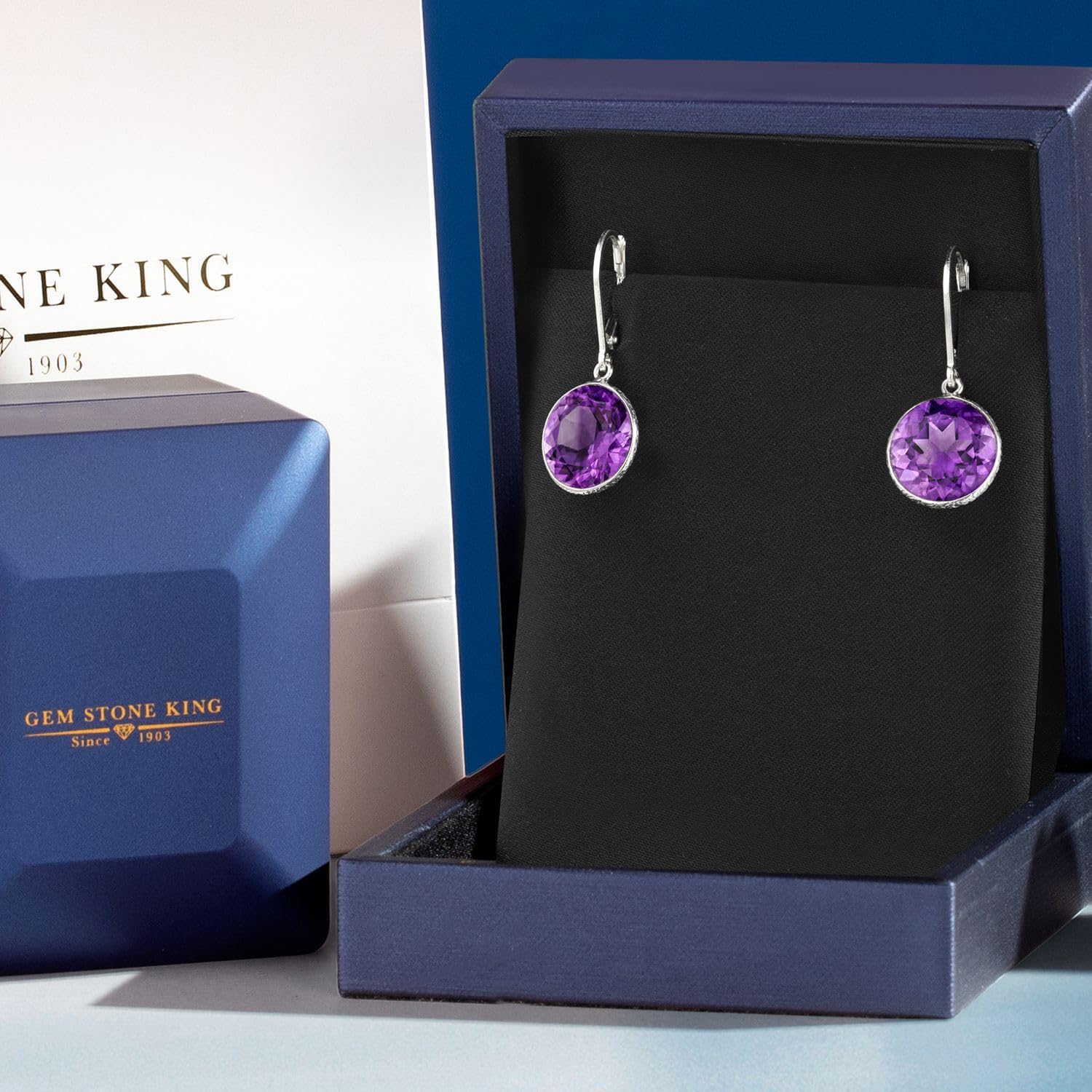 Gem Stone King 12.00 Cttw Round Amethyst 925 Sterling Silver Leverback Dangle Earrings For Women | Gemstone Birthstone | Round 12MM - Image 5