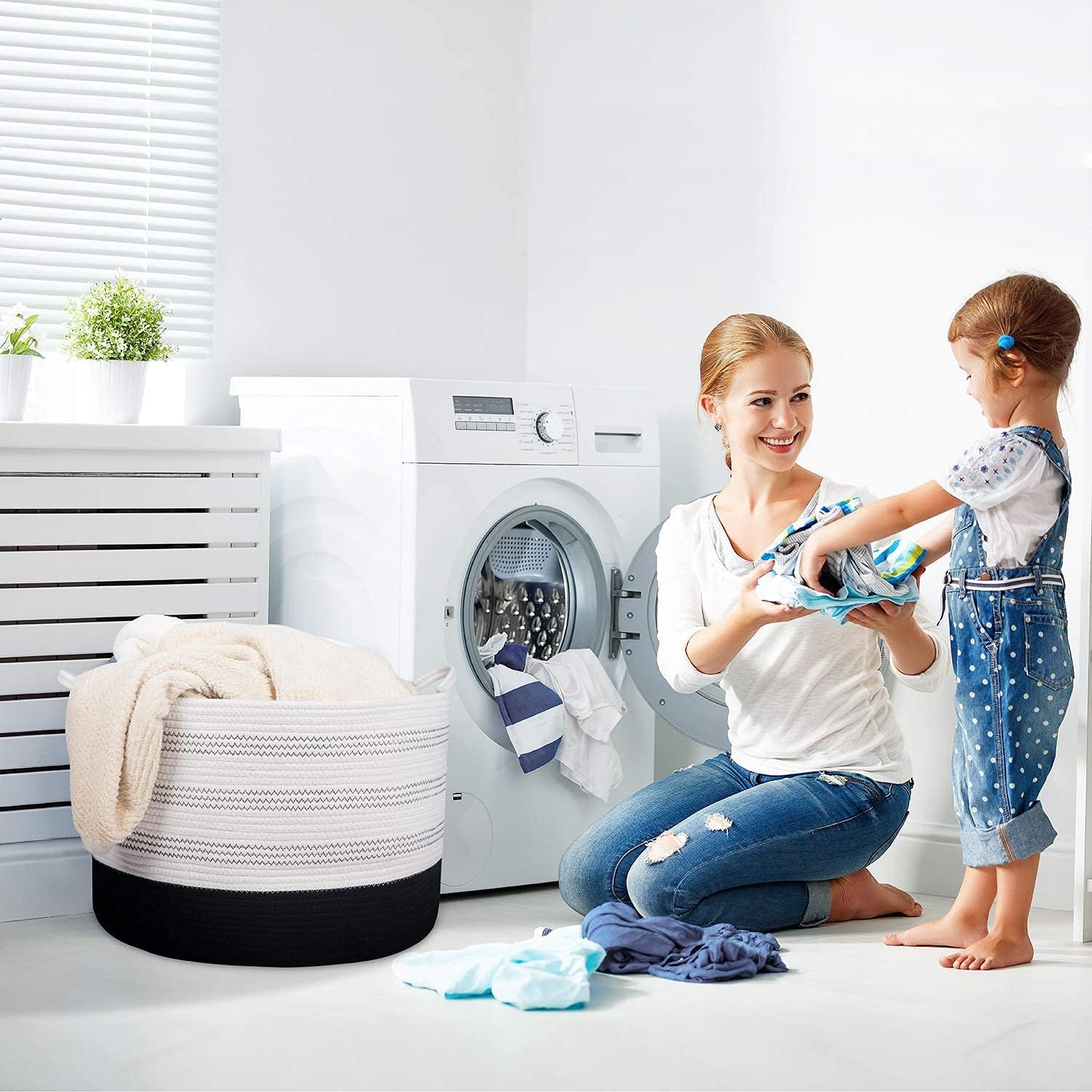 RUNKA XXXLarge Cotton Rope Basket 22" X 22"X 14" Blanket Basket for Living Room Woven Basket Soft Baby Laundry Blanket Basket Nursery Bin Toy Basket with Handle : Baby