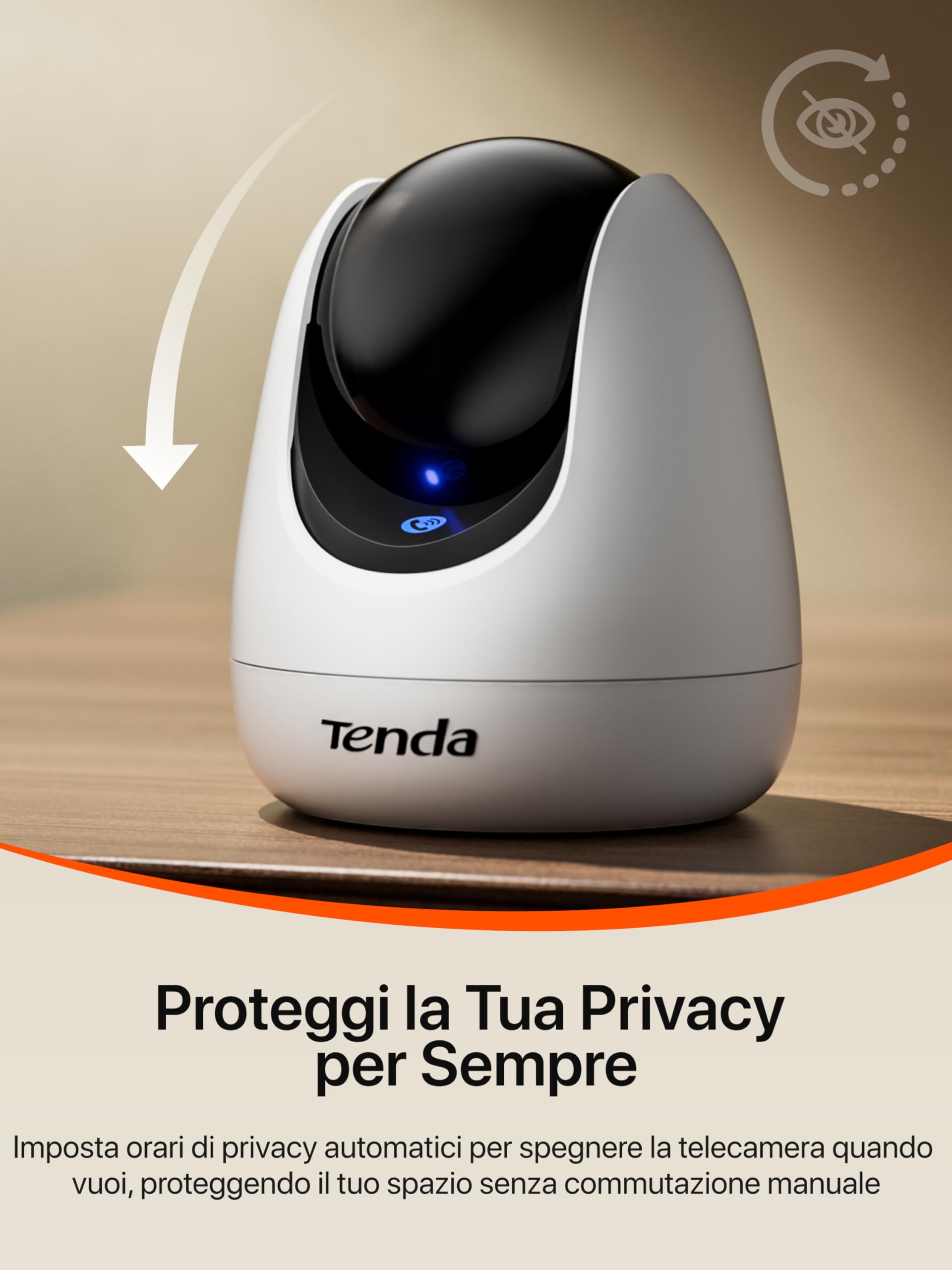 Tenda CP3 Pro Telecamera Wi-Fi Interno, 360° 2K Videocamera di Sorveglianza, Webcam di Sicurezza per Bambini/Anziani/Cani, Visione Notturna, Chiamata con un Tocco, Audio Bidirezionale, Wi-Fi 6