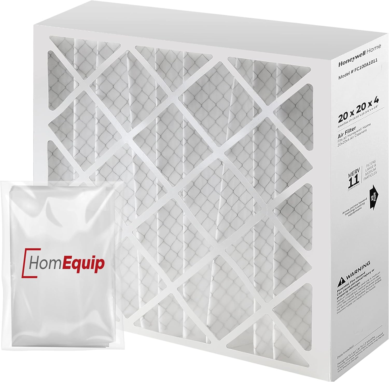 20x20x4 Air Filter Replacement - FC100A1011 HVAC Furnace Filters with Merv 11 Filter Media, AC Filter with Homequip Disposal Bag (1 Pack)