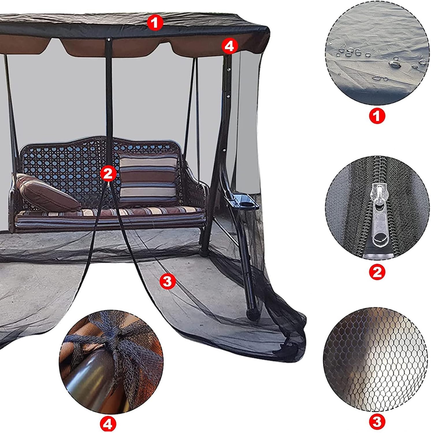 Patio Mosquito Net, Polyester Mesh with Zipper Opening, Garden Hammock Mosquito Net Canopy Bed Tent for Patio Porch Backyard (125x205x205 cm)