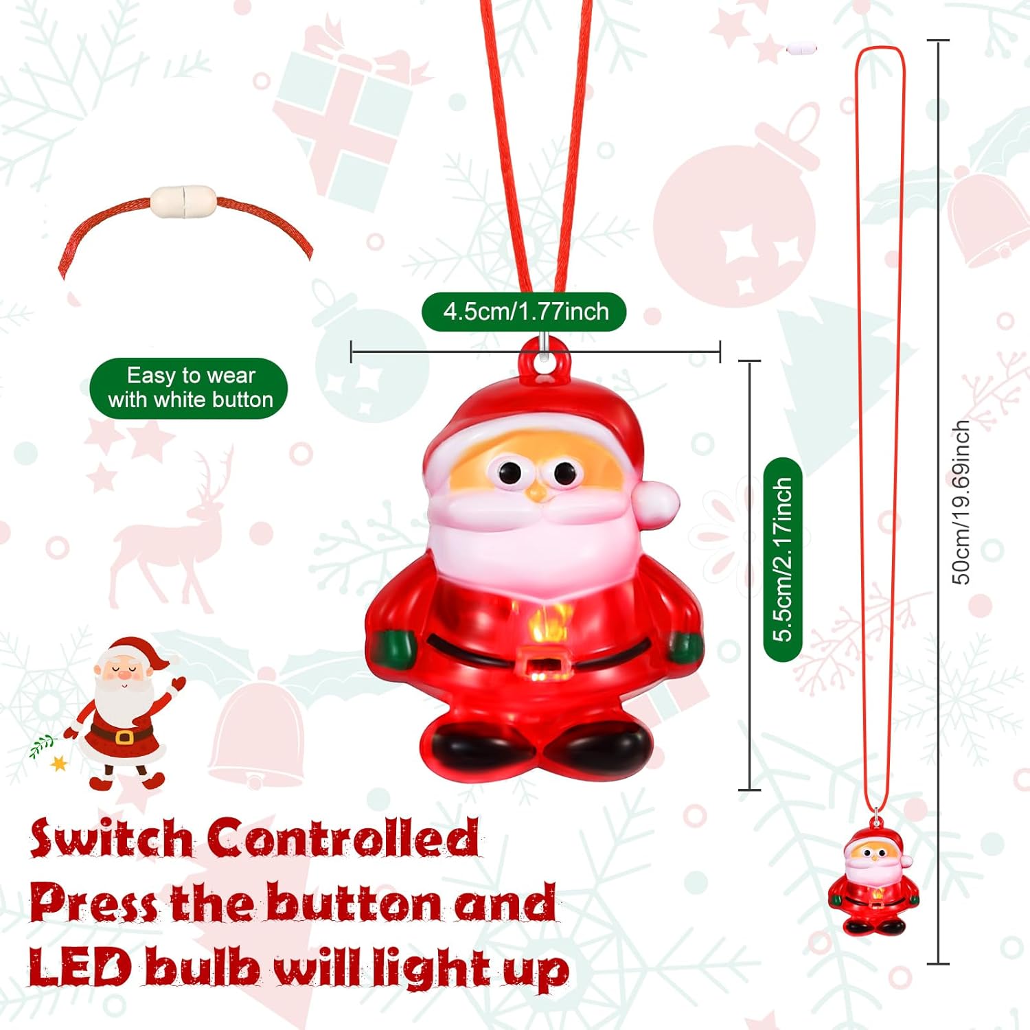 Yinkin 50 Pcs Christmas Light up Necklace for Adults Flashing Necklaces Glow Necklaces Bulk for Xmas Party Favors Stocking Stuffers Christmas Ornaments Decoration