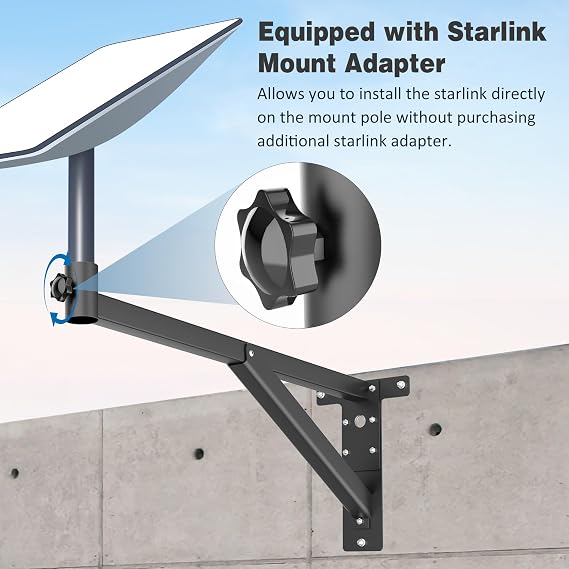 Starlink Long Wall Mount - Thickened Mounting Pole Kit for V2 Starlink | Made of Thickened and Durable Steel Materials for Starlink Roof Bracket,Adjustable Range 13-26in Starlink Pole Mount for Gen2