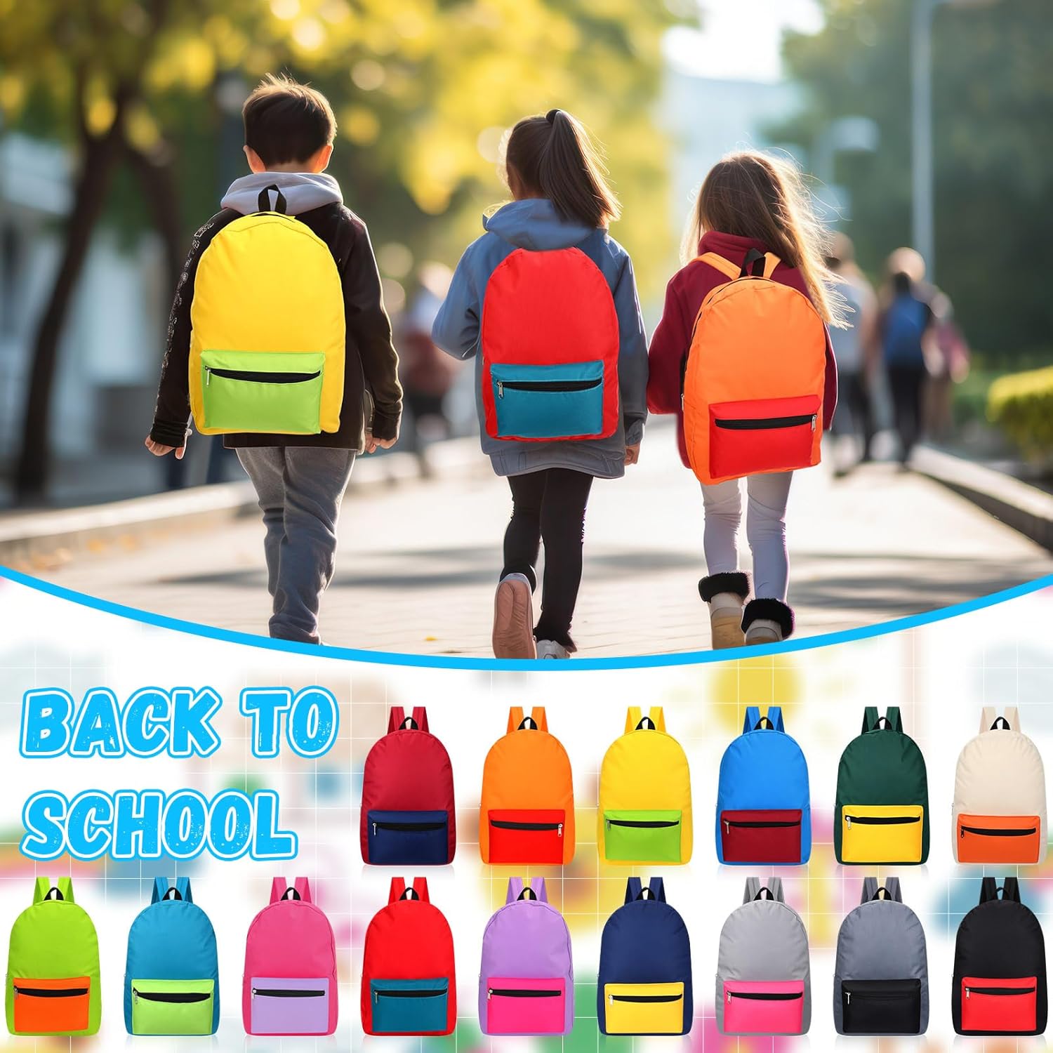 Sweetude 30 Pcs Backpack in Bulk 16" School Bookbags for Kids Lightweight Girls Boys Student Casual Kits (Trendy Patchwork)