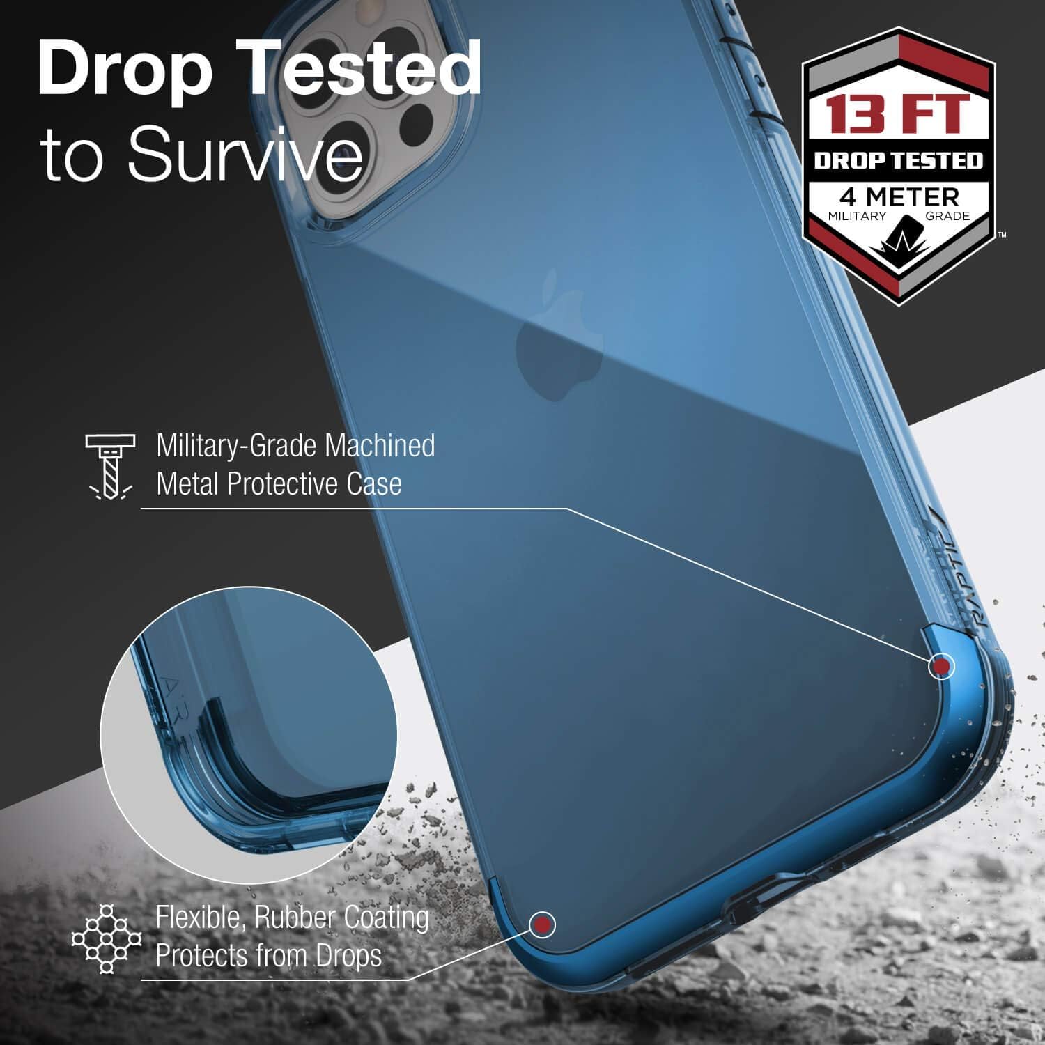 RAPTIC Air Case Compatible with iPhone 12 Pro Max Case, Scratch Resistant, Aluminum Metal Bumper, Wireless Charging, 13ft Drop Protection, Fits iPhone 12 Pro Max, Blue