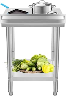 BuoQua Stainless Steel Work Table 60 x 60 x 88 cm Kitchen Catering Table Commercial Kitchen Prep Table Heavy Duty Prep Worktable Metal Work Table with Adjustable Feet for Restaurant