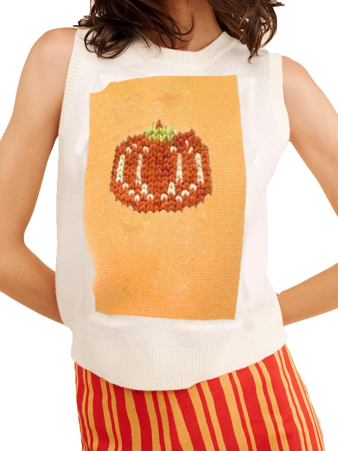 Women Cute Graphic Knit Sweater Vest Sleeveless Ribbed Knit Tank Top Lobster Print Summer Fall Streetwear