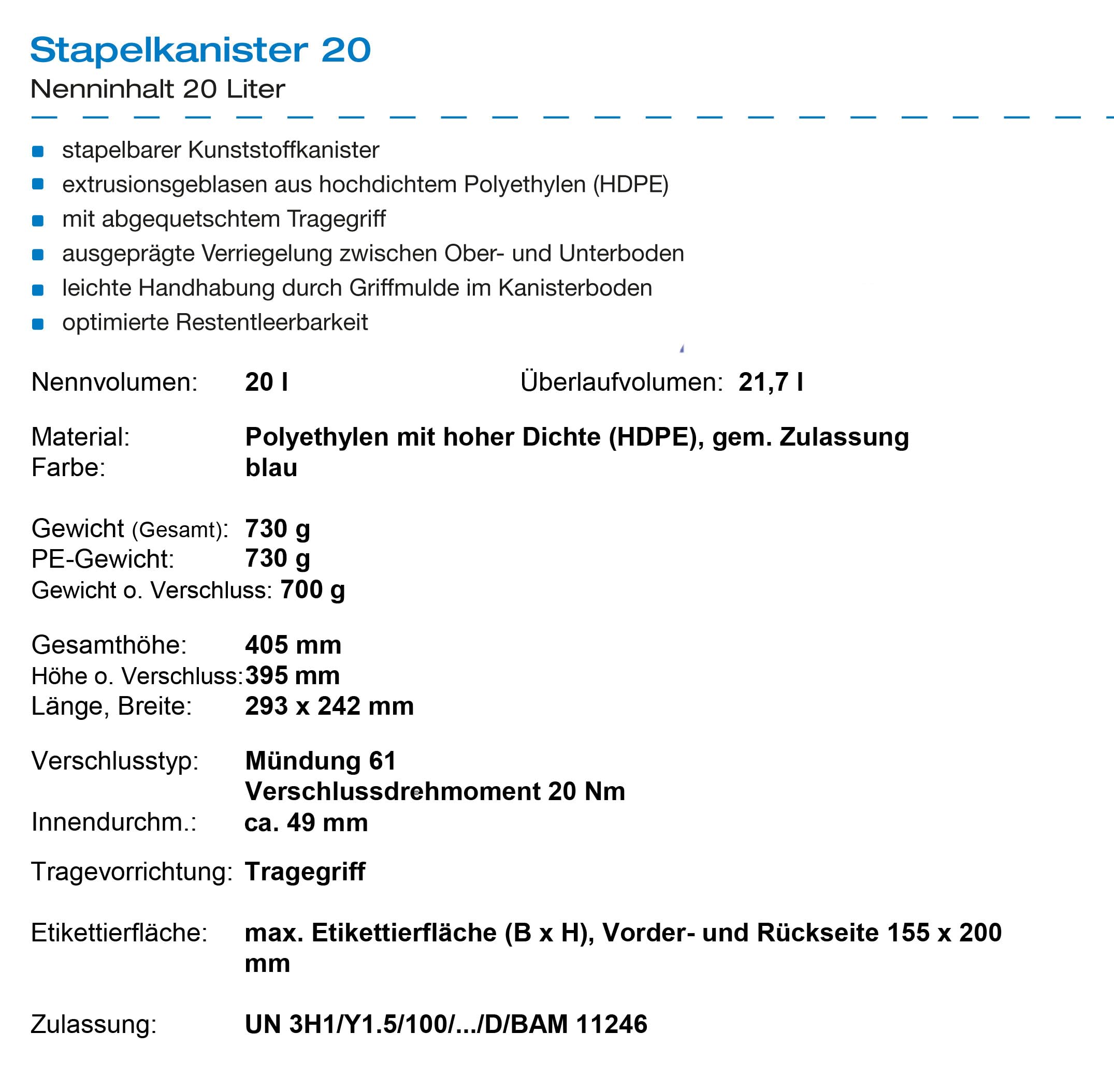 plasteo 20 Liter Getränke Wasserkanister mit 1 Hahn und Schraubdeckel (DIN 61), Blau