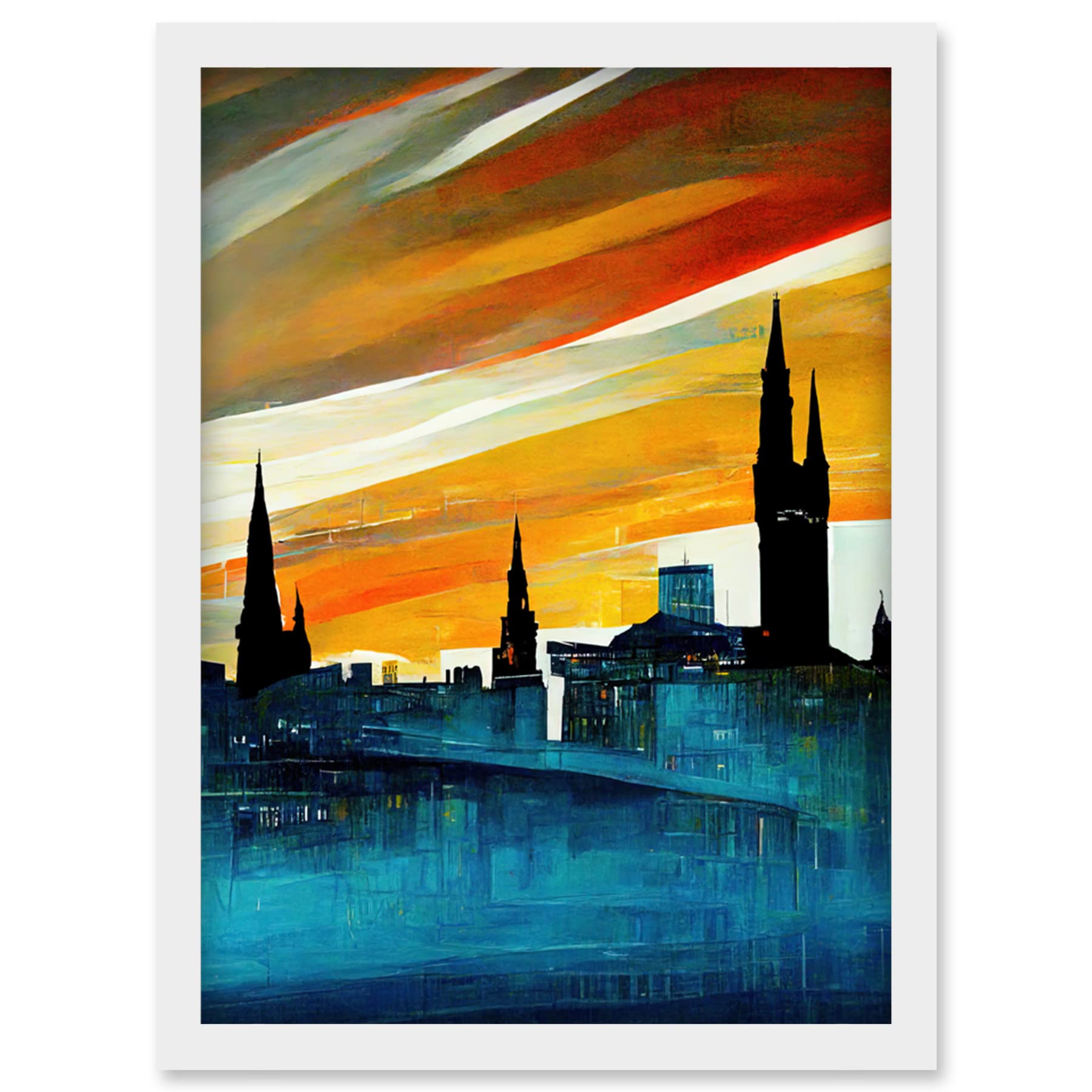 Doppelganger33 LTD Dramatic Glasgow City Skyline Modern Artwork Framed Wall Art Print A4