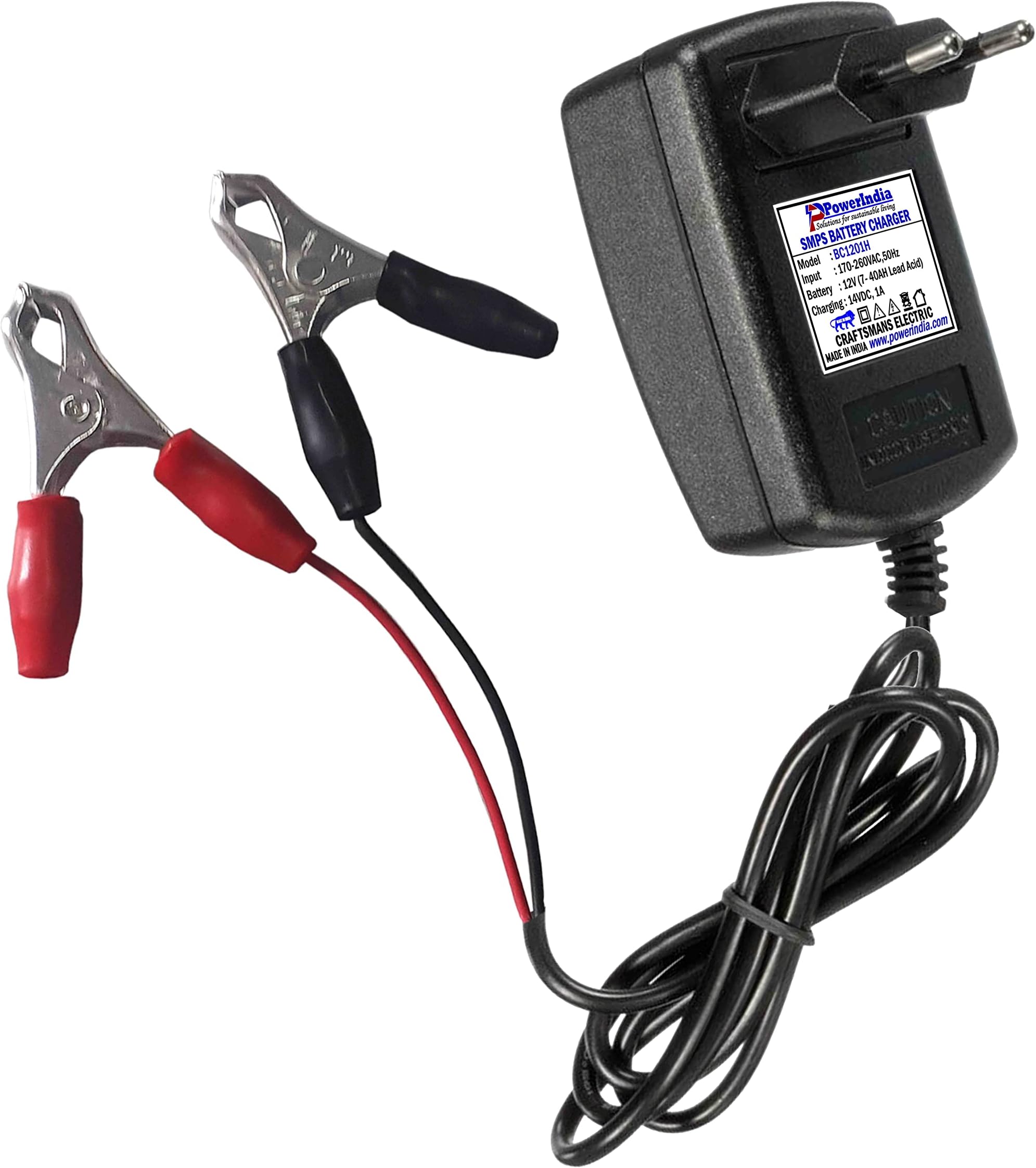 PowerIndia BC1201 Lead Acid Battery Charger for 6-40Ah (Black)