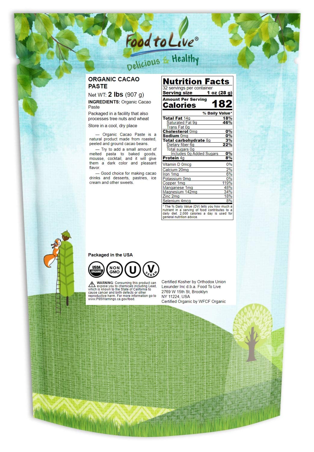 Food to Live Organic Cacao Paste Wafers, 2 Pounds - Non-GMO Cacao Liquor, Wafers and Bars, Pure, Unfiltered, Unrefined, Keto, Vegan, Bulk, Rich in Dietary Fiber, Copper, and Manganese, Sirtfood