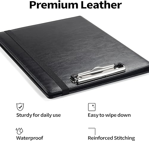 Miniatura 2 de Sooez Portafolios Portapapeles de Cuero PU Premium con Bloc de Notas, Tamaño Carta, Negro