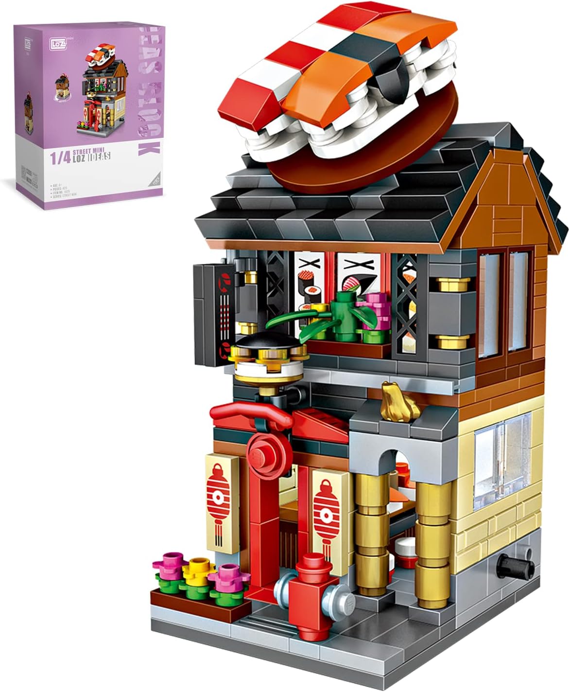 QIUXQIUBuilding Blocks Toys Japanese Street View Mini Bricks Model Set MOC Creative DIY Simulation Architecture Mini Particle Construction Building Toy (Mini Sushi Shop)