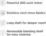 Chefman Immersion Blender, 300W Hand Blender with Stainless Steel Blades, Powerful Electric Ice Crushing 2-speed Control Handheld Food Mixer, Purées, Smoothies, Shakes, Sauces & Soups, Red