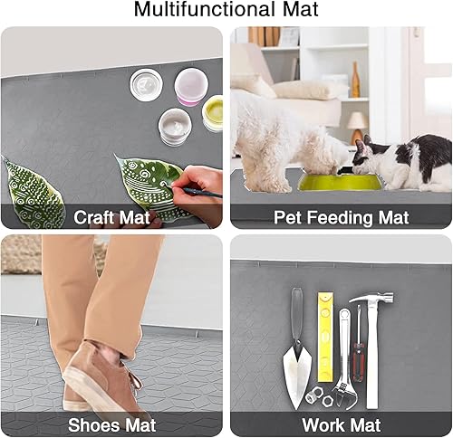 Miniatura 6 de Tapete para debajo del fregadero, 34 x 22 pulgadas, forro flexible de silicona para debajo del fregadero, bandeja de goteo impermeable con orificio