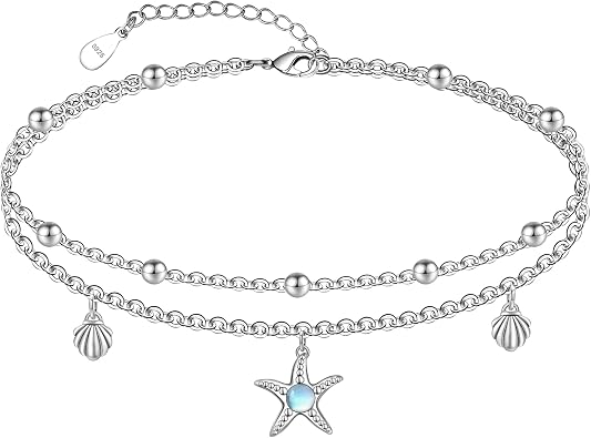 CHIC & ARTSY Women Anklets S925 الفضة الاسترليني لطيف الحيوان طبقات Anklet سوار قابل للتعديل متعدد الطبقات شاطئ Anklet سوار مجوهرات القدم الصيفية سلسلة الكابلات 10-11 بوصة