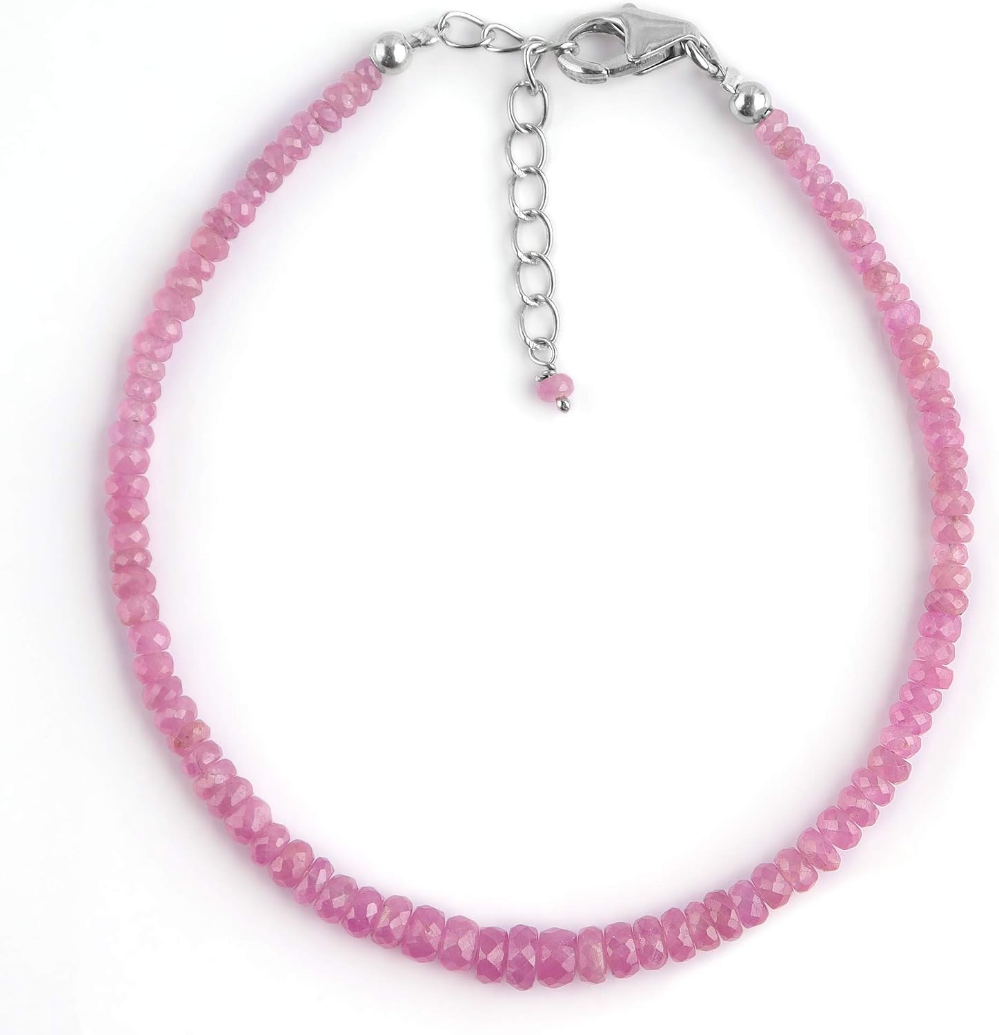 InfinityGemsArt Sapphire Bracelet, Jewelry for Women Pink September Birthstone, Natural Gemstone BeadsBeaded, Dainty Handmade Jewelry, Chakra Energy Crystals, 925 Sterling Silver Chain 8 inch
