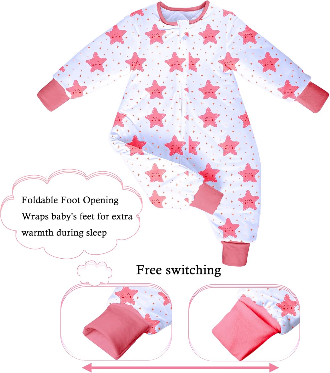 Toddler Sleep Sacks 2.5 TOG Winter Long Sleeve Sleep Sack with Legs 2-Way Zipper Baby Wearable Blanket