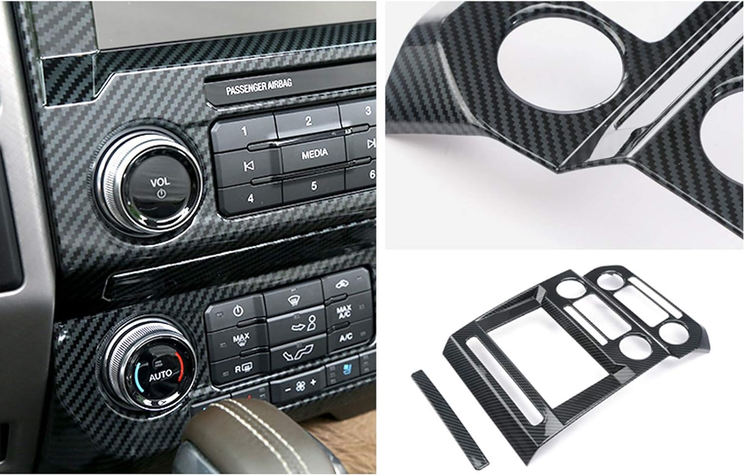 Keptrim for F150 ABS Carbon Fiber Center Console Trim for 2015 2016 2017 2018 Ford F150, 2pcs