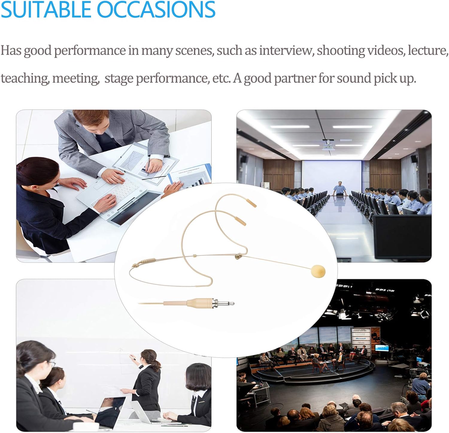 Microphone Headset Discreet Headworn Earset Over Ear Hanging Mic for Wireless System Bodypack Transmitter, Ideal for Lectures, Live Performance, Theater, Podcasts – Beige - Image 6