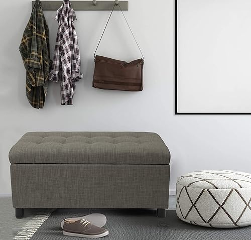 Miniatura 114 de Adeco Otomana de almacenamiento, banco tapizado rectangular de piel sintética con patas de madera, reposapiés, mesa de café para sala de estar,