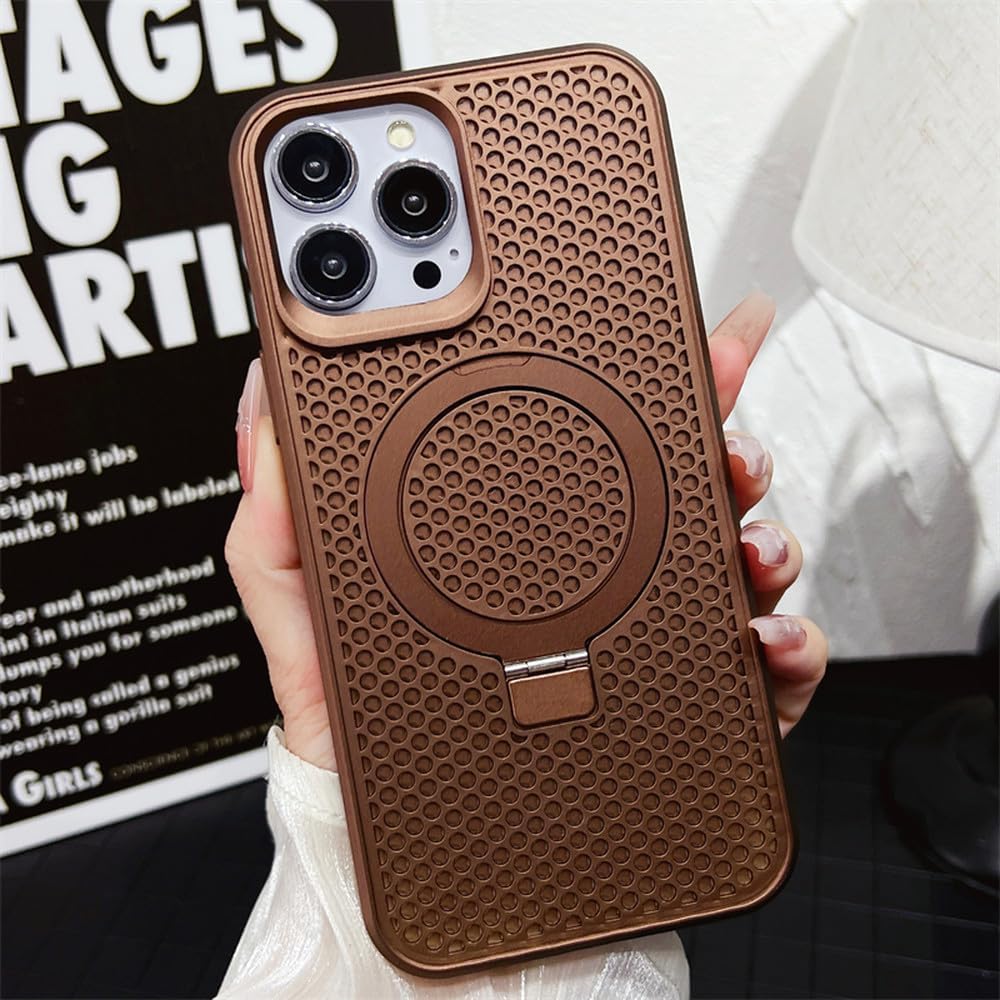 Heat Dissipation Honeycomb Bracket Magnetic Holder for Case for iPhone 15 14 13 12 11 Pro Plus Max Breathable Hard Cover,DG,for iPhone 15