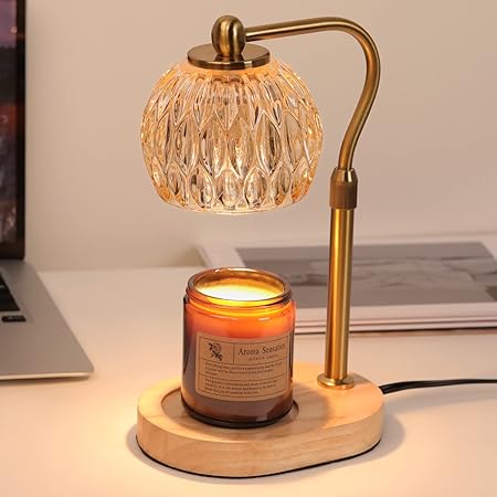 Candle Warmer Lamp,Fozanski Vintage Crystal Candle Wax Warmer with Dimmer,Hight/Heat Adjustable,1-5H Timer,Safe Light Warmer for Jar Candle No Flame Scented Candle Warmer with 2 Bulbs,Home Decration