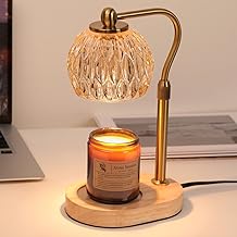 Fozanski Candle Warmer Lamp, Vintage Crystal Candle Wax Warmer with Dimmer,Hight/Heat Adjustable,1-5H Timer,Safe Light Warmer for Jar Candle No Flame Scented Candle Warmer with 2 Bulbs,Home Decration