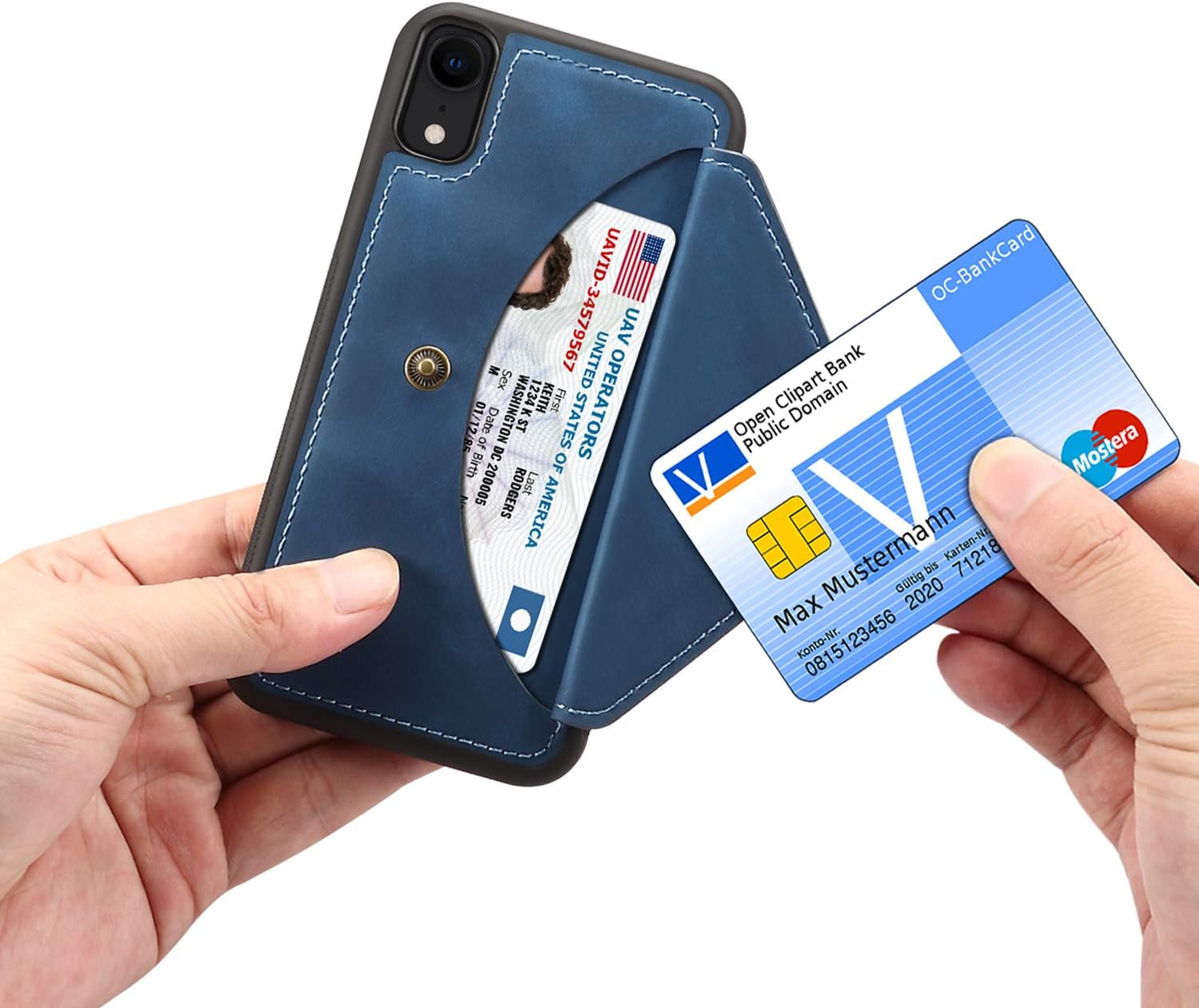 iPhone XR Wallet Case Leather Phone Case with ID&Credit Card Pockets for iPhone XR Blue Color for Men and Women Phone Cases
