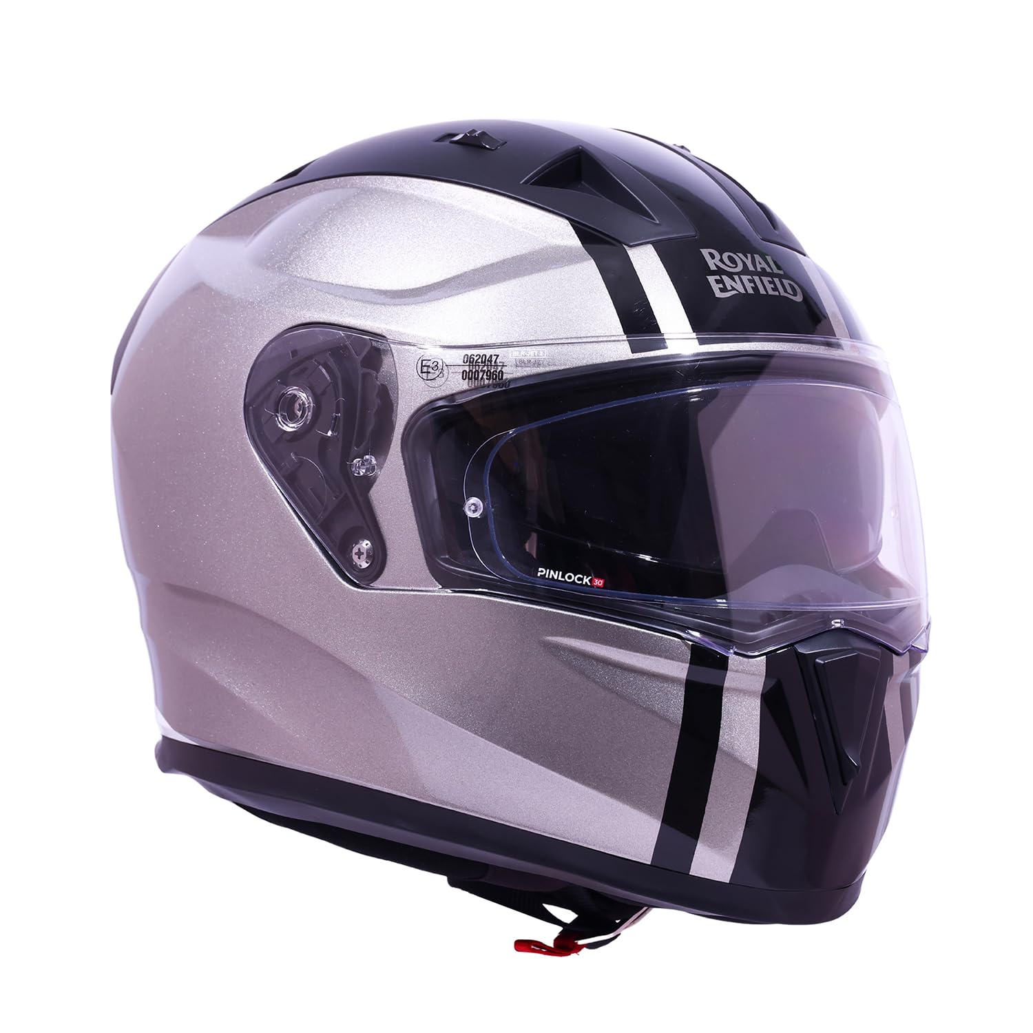 Royal Enfield Mettle FF Pinstripe Full Face Helmet | Inner Sun Visor & Pinlock | High-Impact Shell | Certification: ISI, DOT & ECE 22.06 | Double D-Ring Lock | Aerodynamic Spoiler | Grey L-image-12